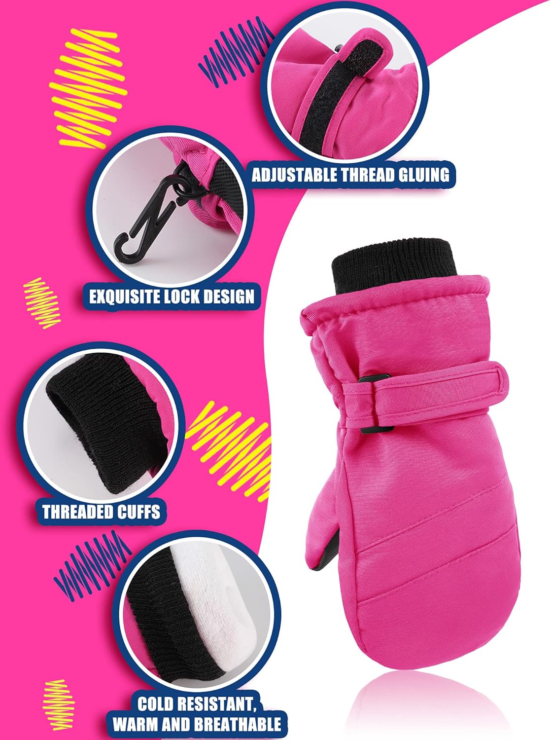 3 Pairs Kids Waterproof Mittens Thicken Toddler Winter Snow Gloves Warm Ski Gloves for Girls Boys - Image 4