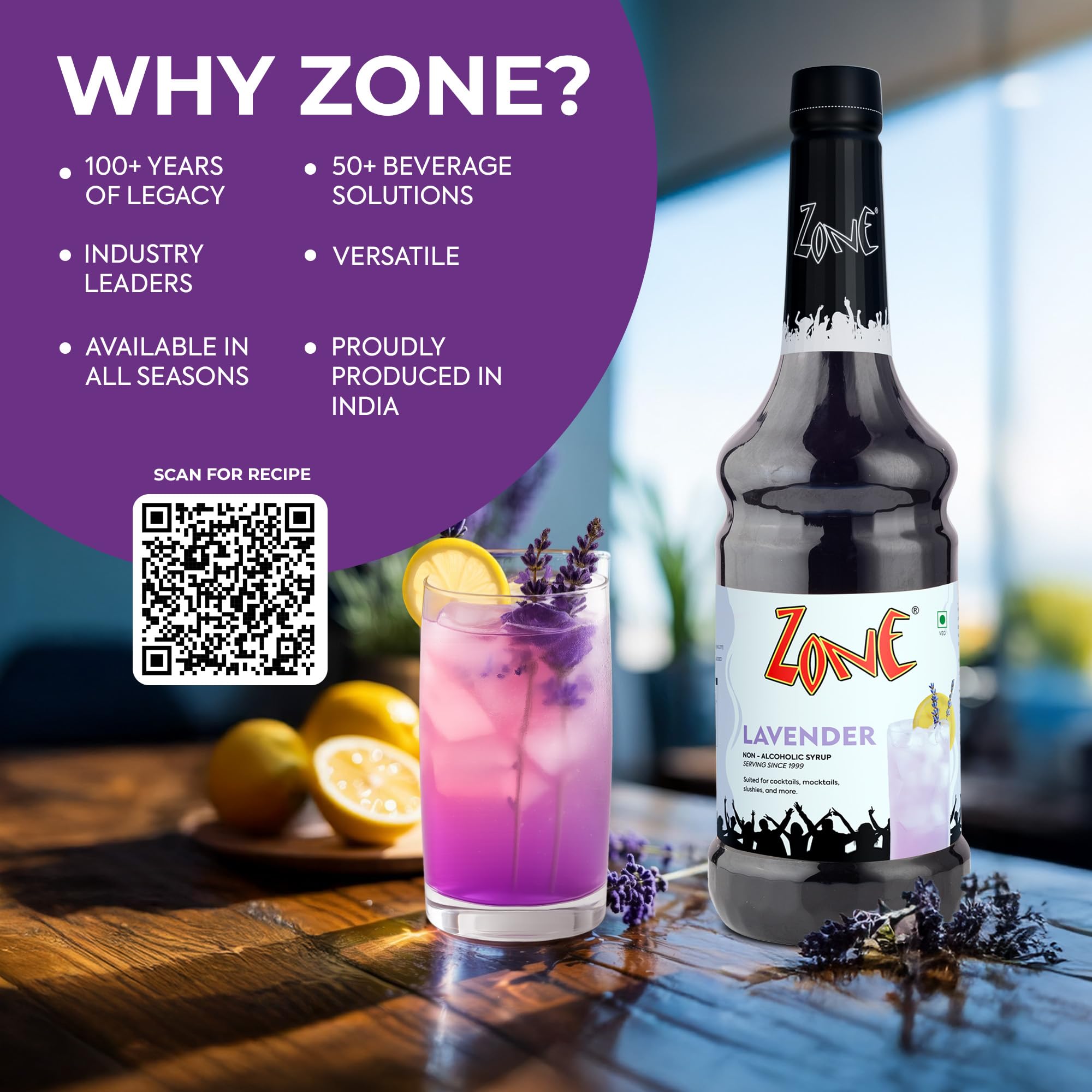 Zone Lavender Syrup 1000ml | Lavender Flavor for Mocktails
