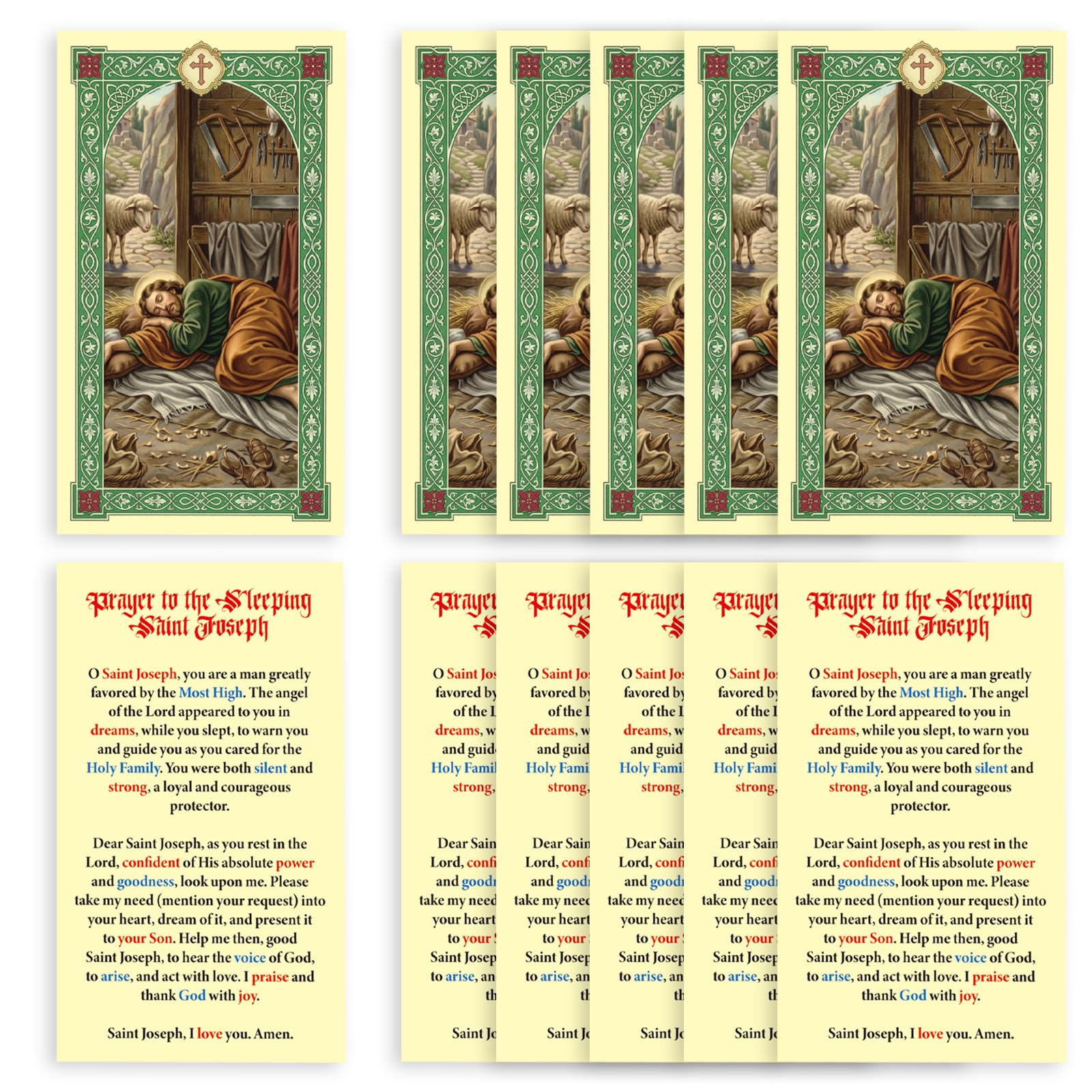ESNOY 10 Pack Sleeping St Joseph Prayer Cards – Catholic Saint Joseph The Protector – Holy Card with Imagen De San Jose Dormido — image 1