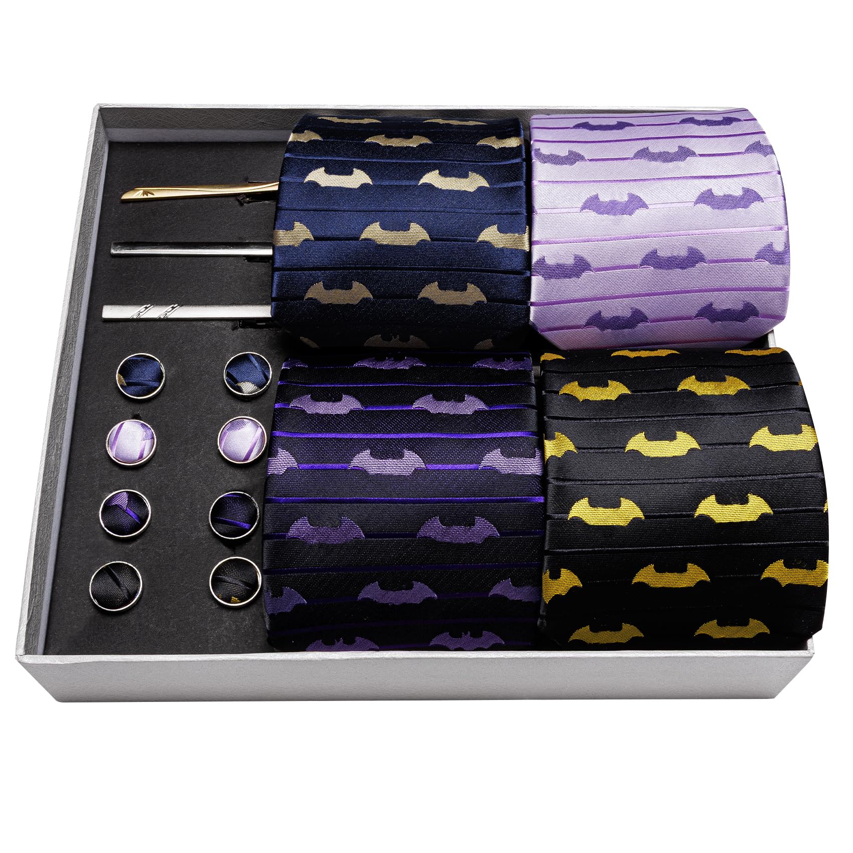 Barry.Wang Designer Mens Tie Sets Collection, Eleagnt Gift Box Tie Clips Handkerchief Cufflink Set
