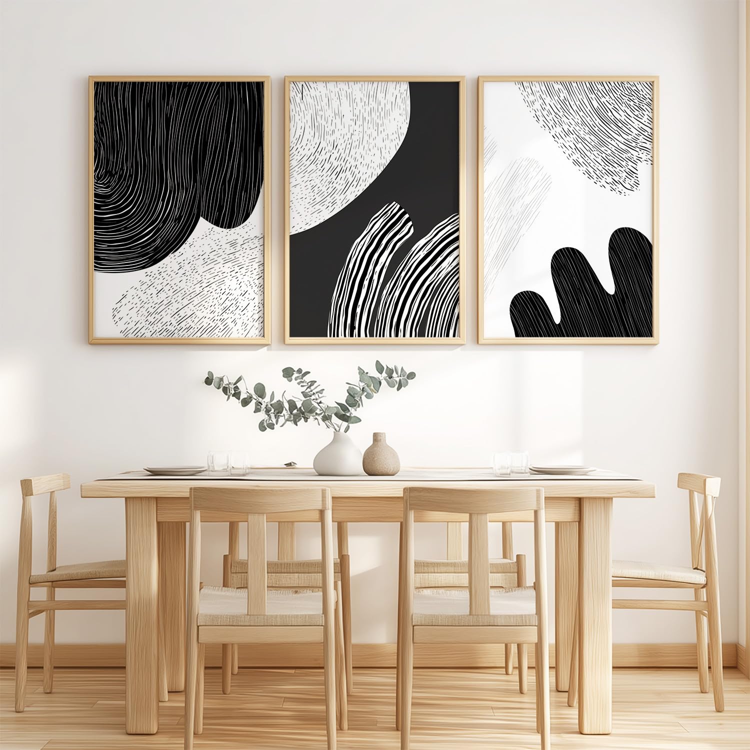 Abstrakcyjne, minimalistyczne obrazy 3-częściowe, 42 x 59,4 cm, dekoracja ścienna z czarno-białymi liniami, ręcznie rysowane, wytrzymałe, na parapetówkę, urodziny, rocznicę, wspaniała niespodzianka