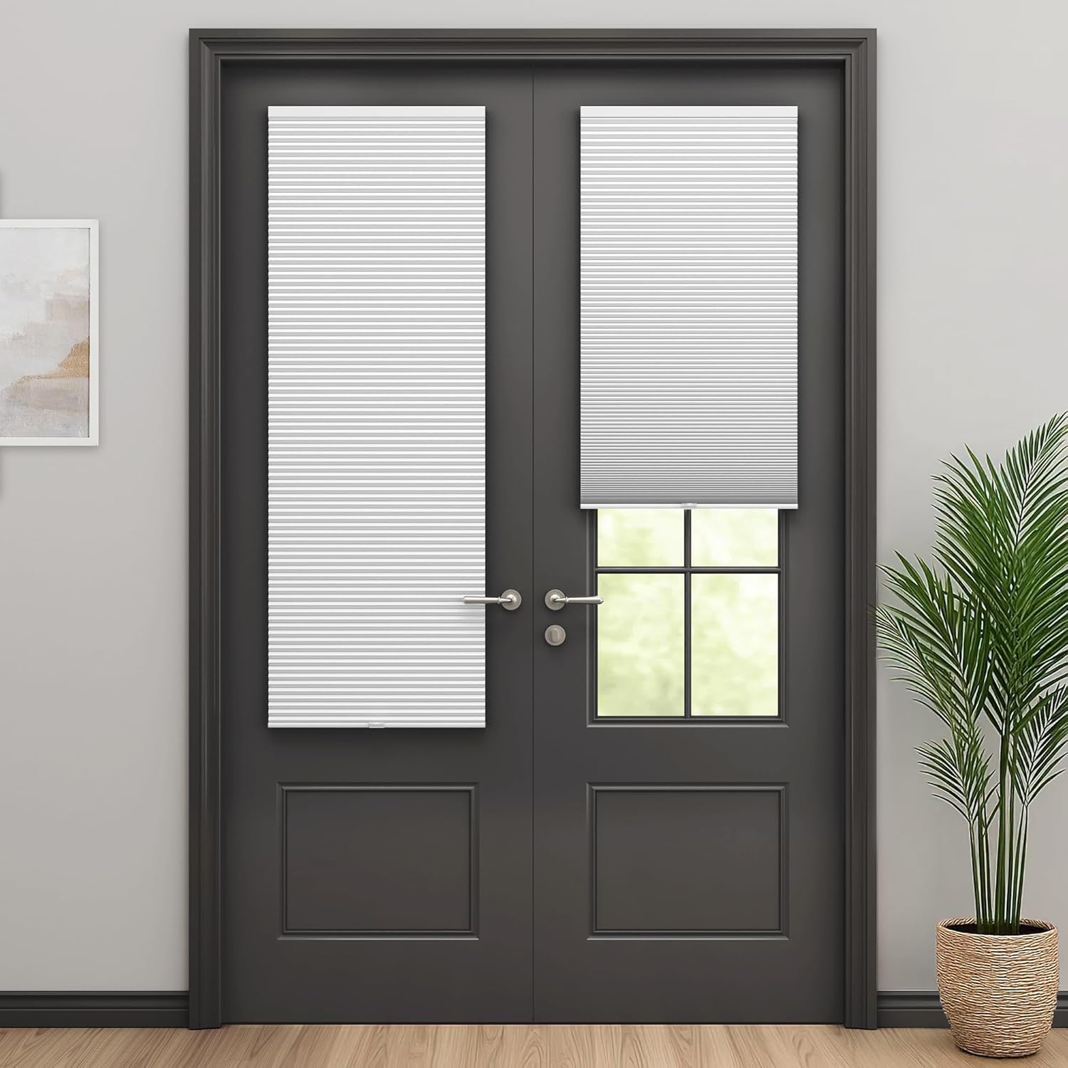 LazBlinds Cordless Cellular Shades for French Doors, No Drill French Door Blinds for Privacy, Blackout Light Blocking Honeycomb Shades for Sliding Doors Front Door Patio, 1 Pack, 18" W x 24" H, White White-blackout 18"W x 24"H