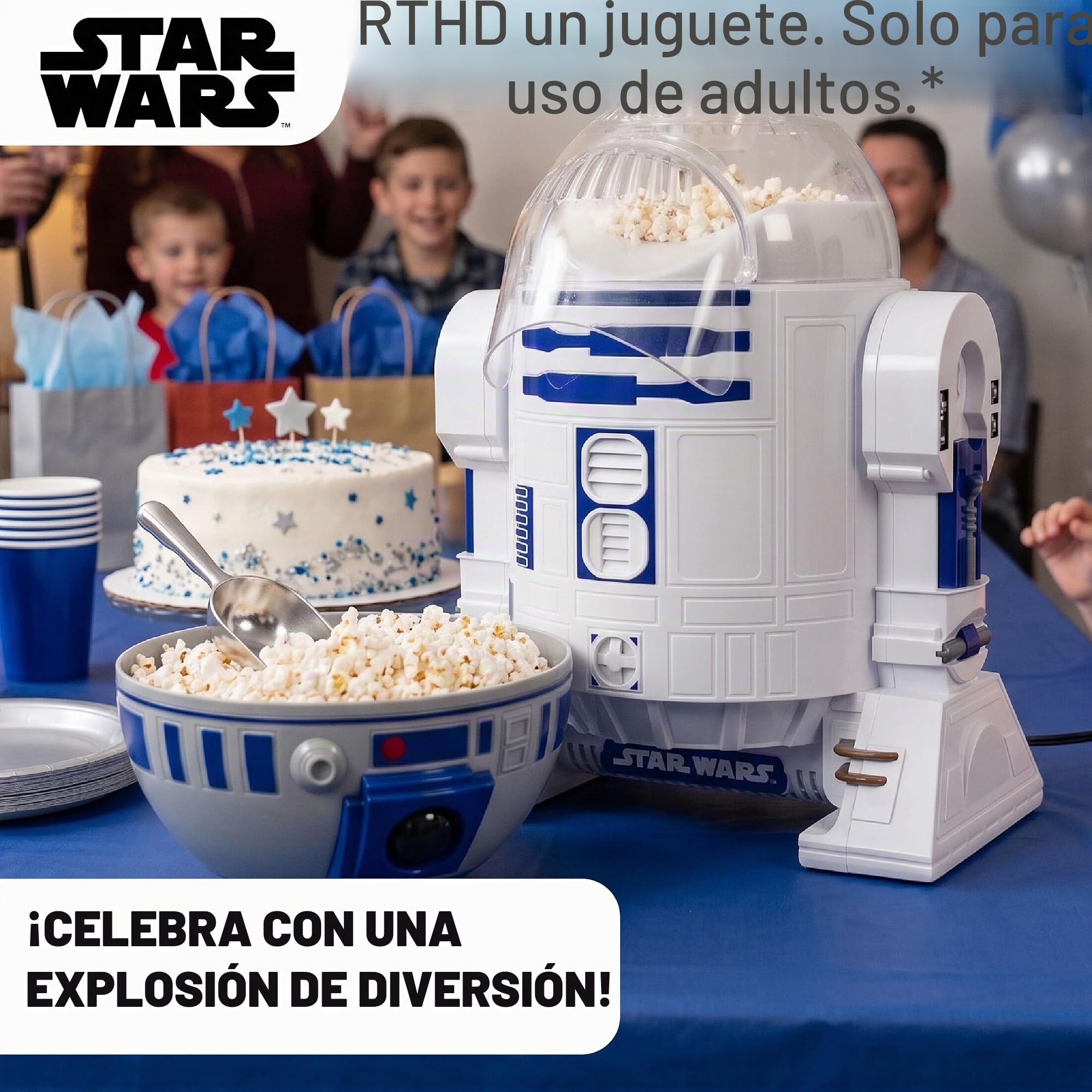 Uncanny Brands Star Wars R2D2 Máquina para hacer palomitas de maíz, totalmente operativo, aparato de cocina droide
