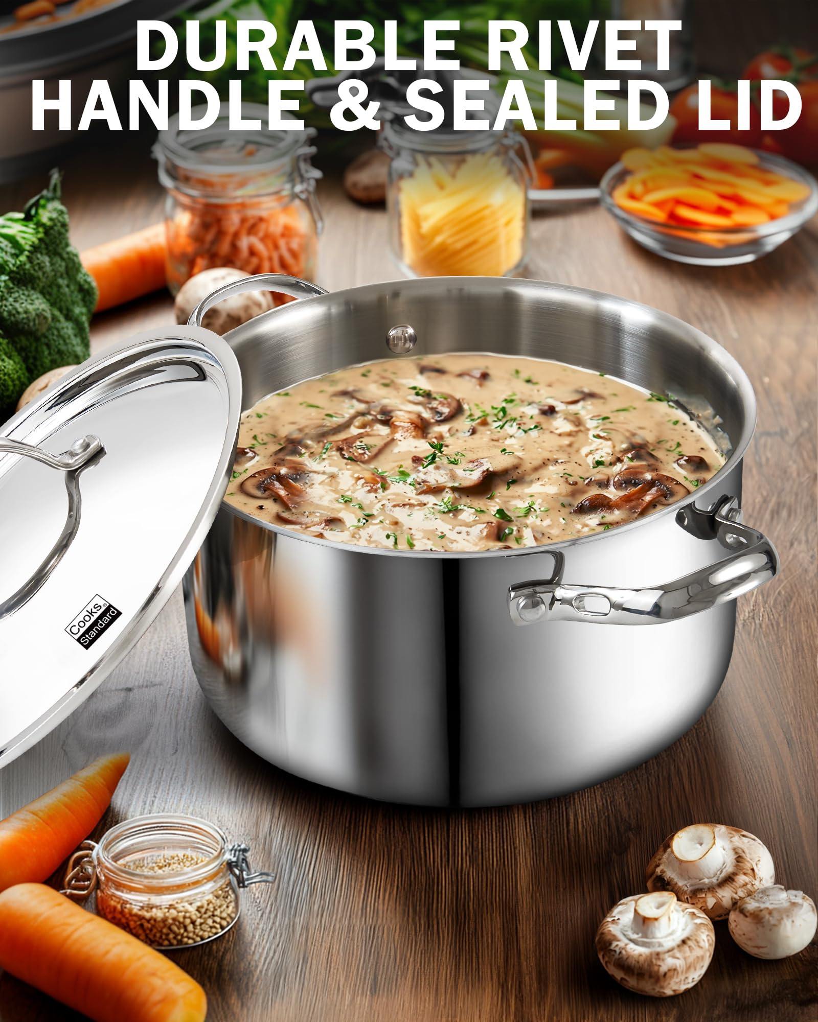 Cooks Standard Mehrlagig verkleideter Suppentopf aus Edelstahl, 6 l Pasta-Kochtopf mit Deckel, tiefer Suppentopf, Induktionskochgeschirr