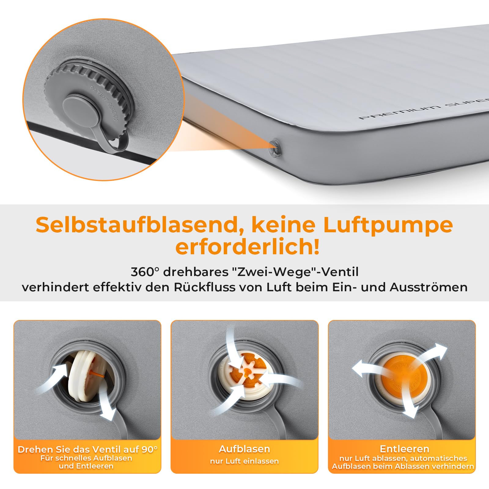 KingCamp Isomatte Selbstaufblasend Camping Komfort 3D 15cm Dick R-15,5 | Selbstaufblasbare Luftmatratze Kompakt Robust Stabil 4-Jahreszeiten Leise für Glamping Zelt Auto Gästebett 201x128cm Grau