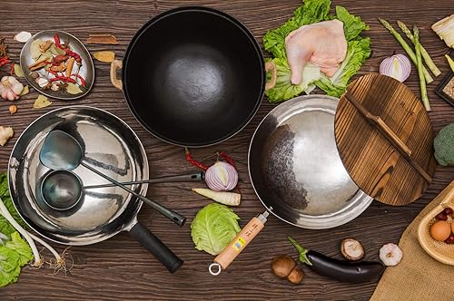 Miniatura 7 de Woks sartén de hierro martillado a mano chinos, antiadherente, sin recubrimiento, menos aceite. Olla de hierro de Zhangqiu, China en la punta de la