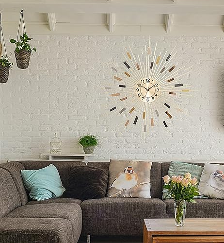 Miniatura 6 de Starburst - Reloj de pared redondo de 24 pulgadas, funciona con pilas, moderno reloj de pared decorativo de metal de mediados de siglo para sala de