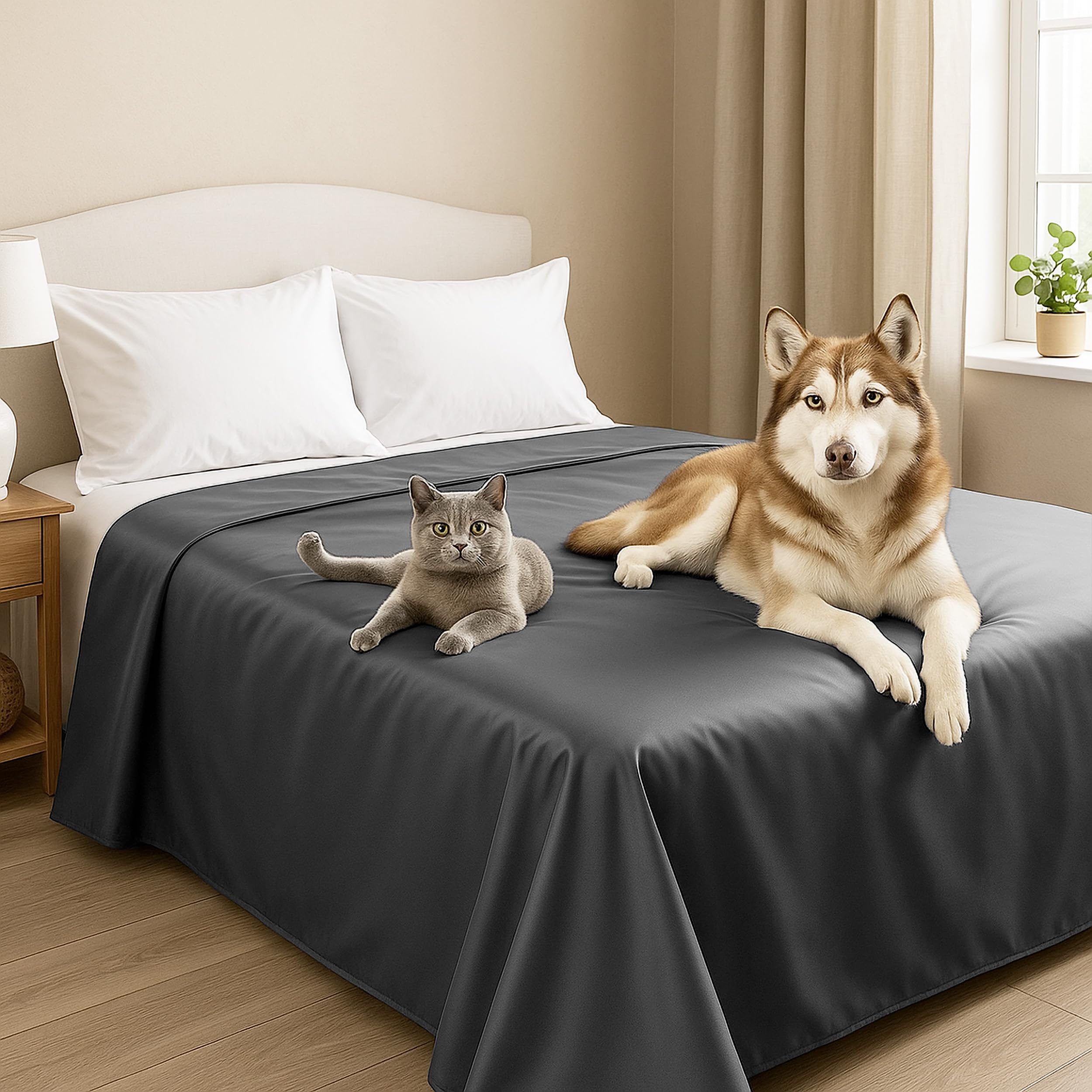 Byour3 – Tagesdecke SUPER wasserdichte Bettschutz Fleckenbeständig für Doppelbett Einzelbett Anti-Schimmel Anti-Tierhaar Katzen Hunde Haustiere Kinder Waschbare Decke (Bleigrau, Queen Size)