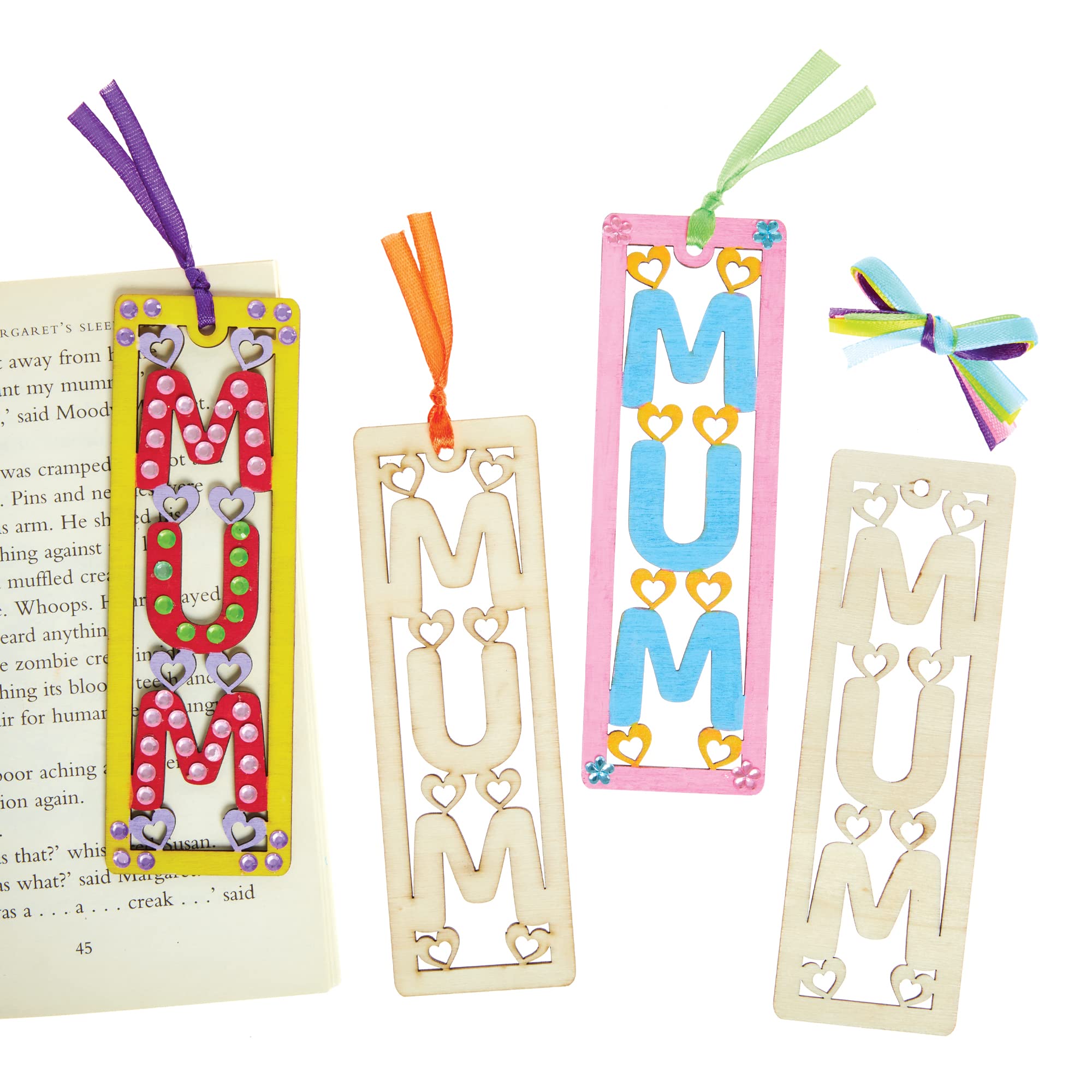 Baker Ross FX509 Mother’s Day Wooden Filagree Bookmarks - Pack of 6, Wood Craft Kits for Kids to Paint