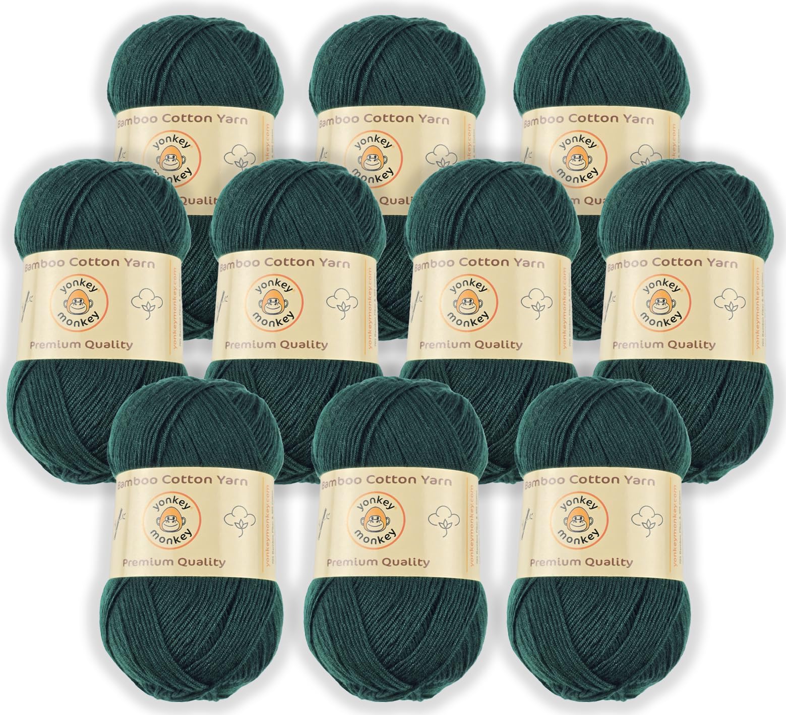 10-Pack of Yonkey Monkey 500 Grams Weight Yarn - 70% Rayon derived from Bamboo, 30% Cotton - Imported - Army Green 9059