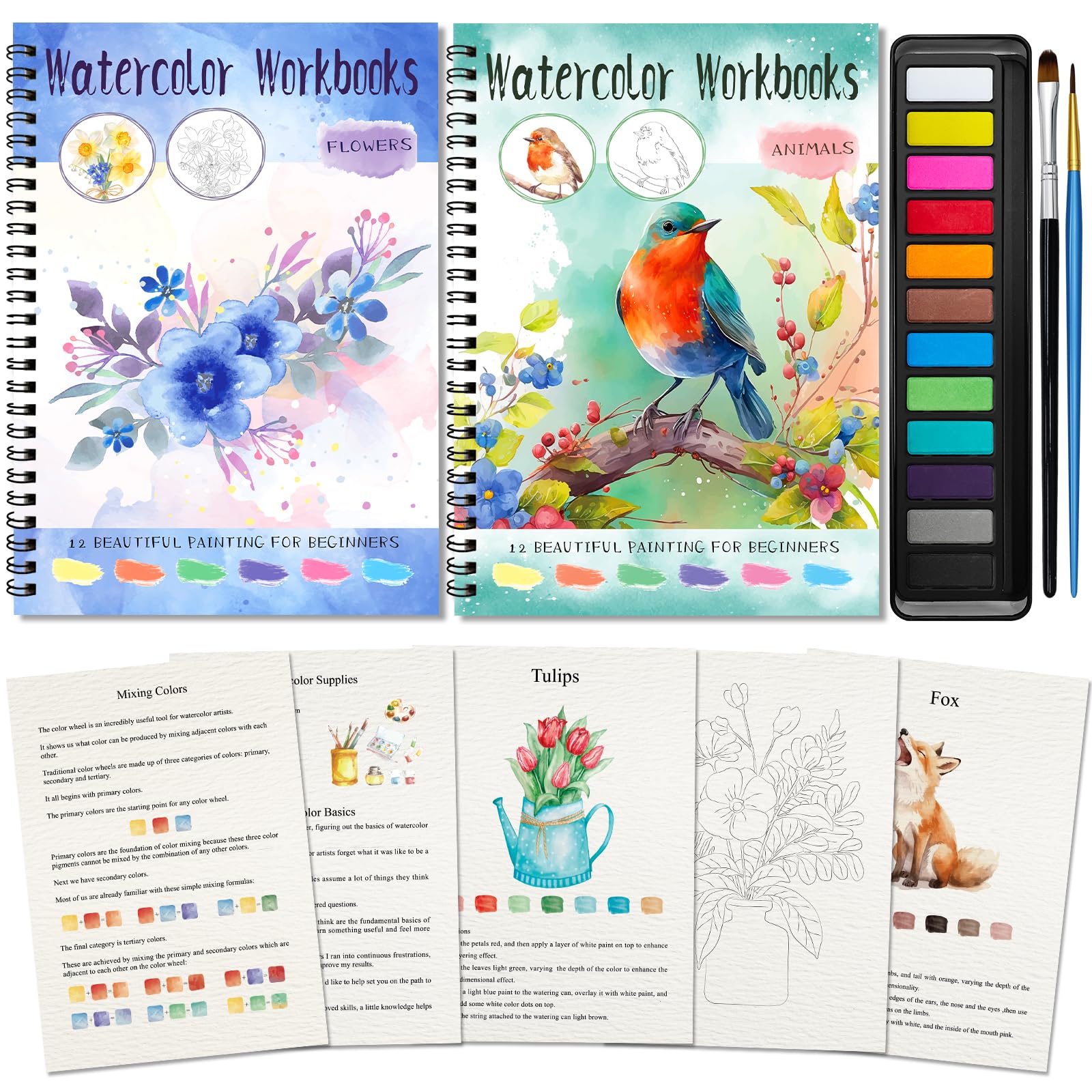 Elfew 2 Pack Watercolour Workbook for Adults, Watercolour Paints Set