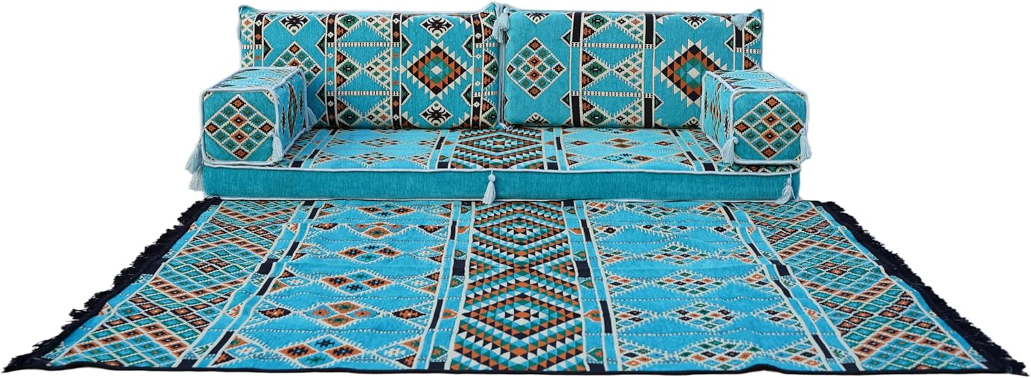 arabicsofa Oriental Floor Seating for Guest Room – Turquoise Low Seating Majlis Sofa