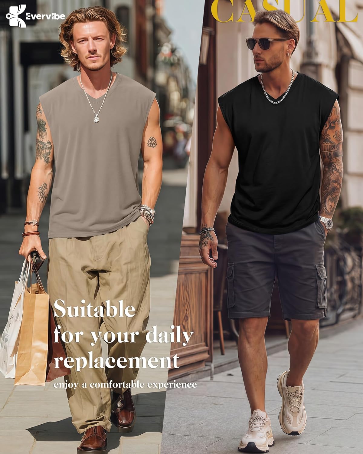 3 Pack Mens V Neck Tank Tops 95% Cotton Sleeveless Big and Tall Muscle Cut Off Shirts Gym Workout Tee