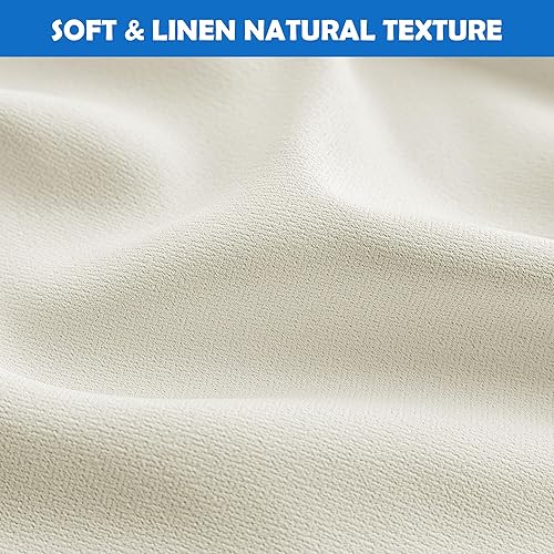 Miniatura 2 de Beauoop Cortinas 100% opacas de 84 pulgadas de largo, 2 paneles para dormitorio, sala de estar, lino beige, texturizado, oscurecimiento de la