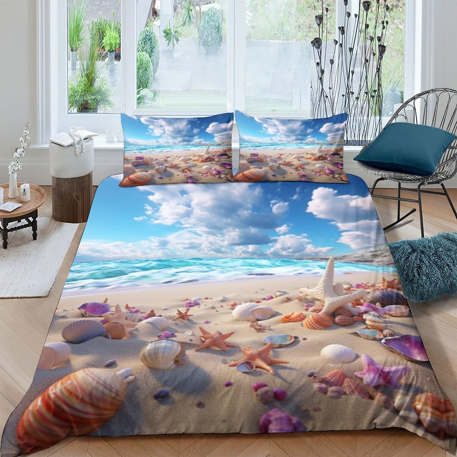 Parures De Lit Colourful Shells 3D en microfibre double 200x200 cm avec 2 taies