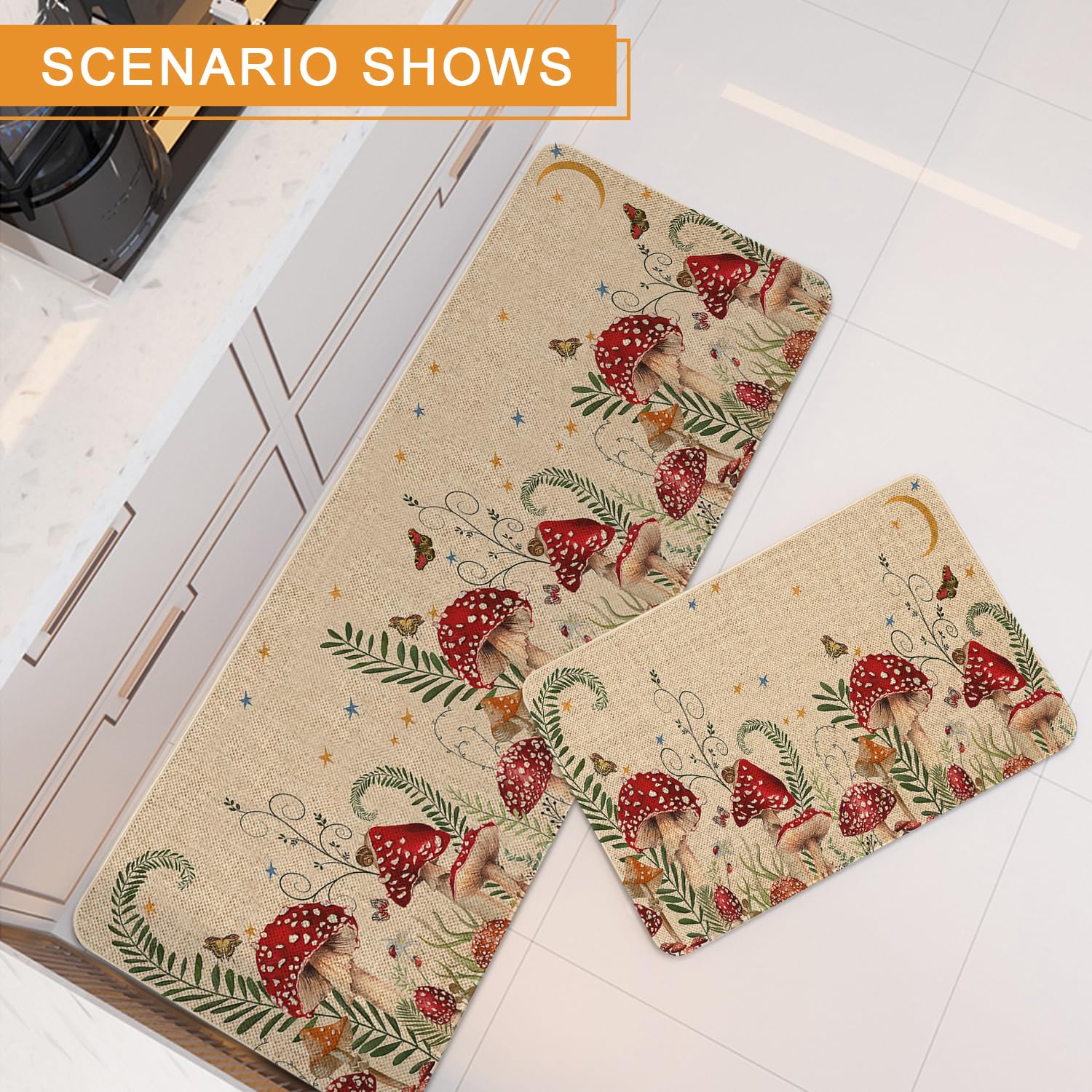 Moutina Mushroom Snail Kitchen Rugs Set Of 2 – Low-Profile Mats 17x29 & 17x47 Inch - View #2