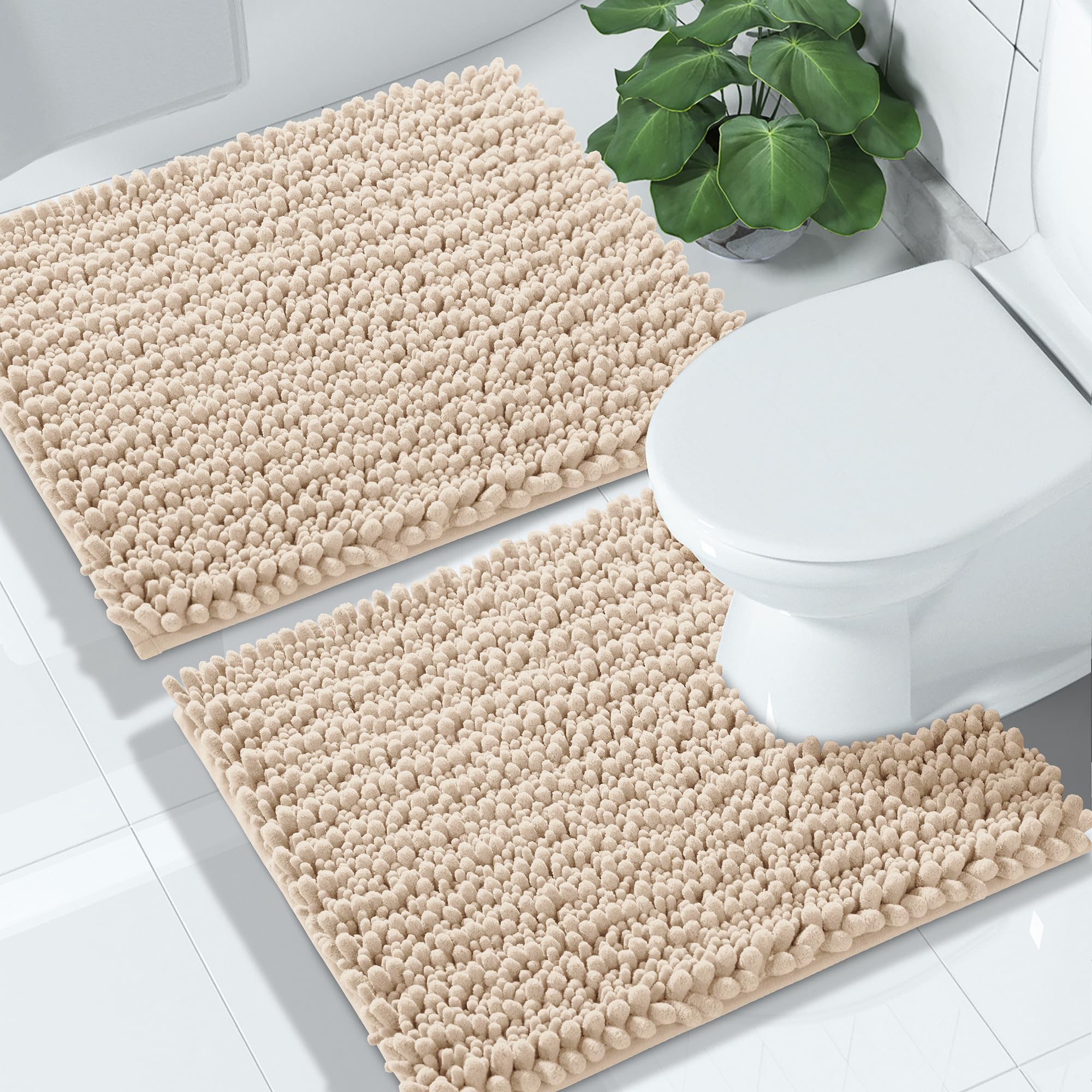 Yimobra Bathroom Rugs Sets 2 Piece - Quick Dry Extra Thick Luxury Chenille Bath Mat, Non Slip Super Absorbent for Tub Shower Sink, Machine Washable