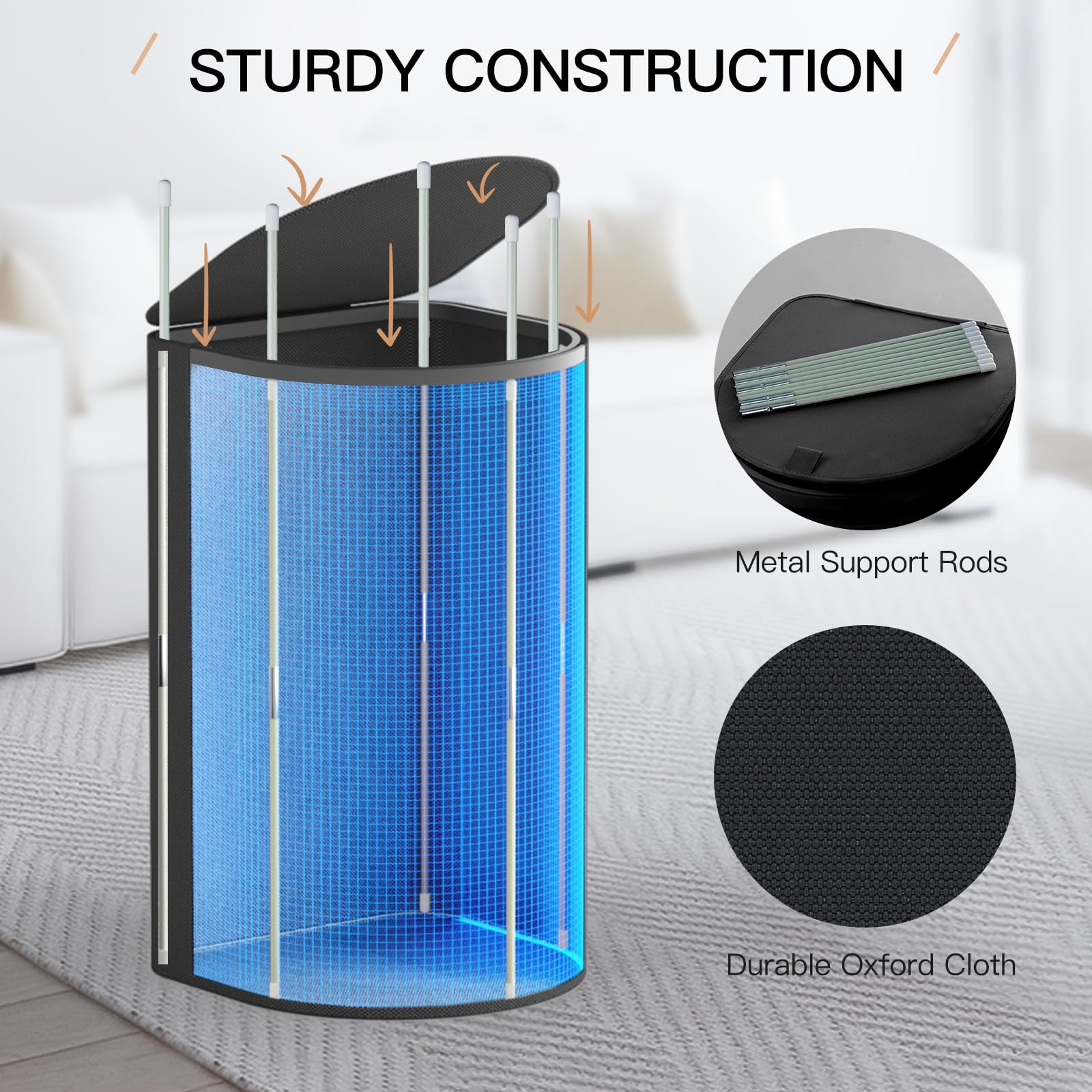 Juego de 2 cestas para la ropa sucia con tapa, 140 L, gran capacidad, con 2 compartimentos para clasificar la ropa sucia, 4 bolsas interiores extraíbles, cestas para Laundry y fácil de