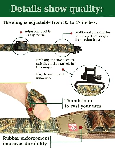 Miniatura 5 de Eslinga de escopeta para escopeta 12ga para escopeta con 15 soportes de concha, correa de pistola de caza para escopeta, honda de rifle con eslinga
