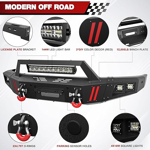 Miniatura 2 de Parachoques delantero compatible con Ford F-150 2009-2014, parachoques negro texturizado para camioneta F150 con placa de cabrestante, luces,