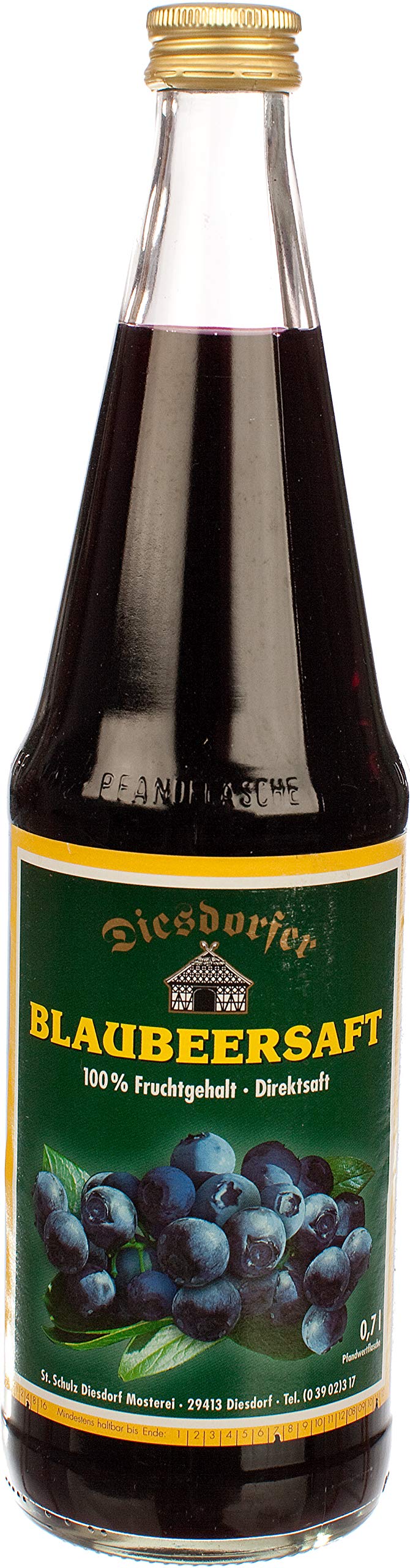 Diesdorfer 100% Blaubeersaft Heidelbeersaft 0,7 L- Direktsaft (12 x 0,7 L)