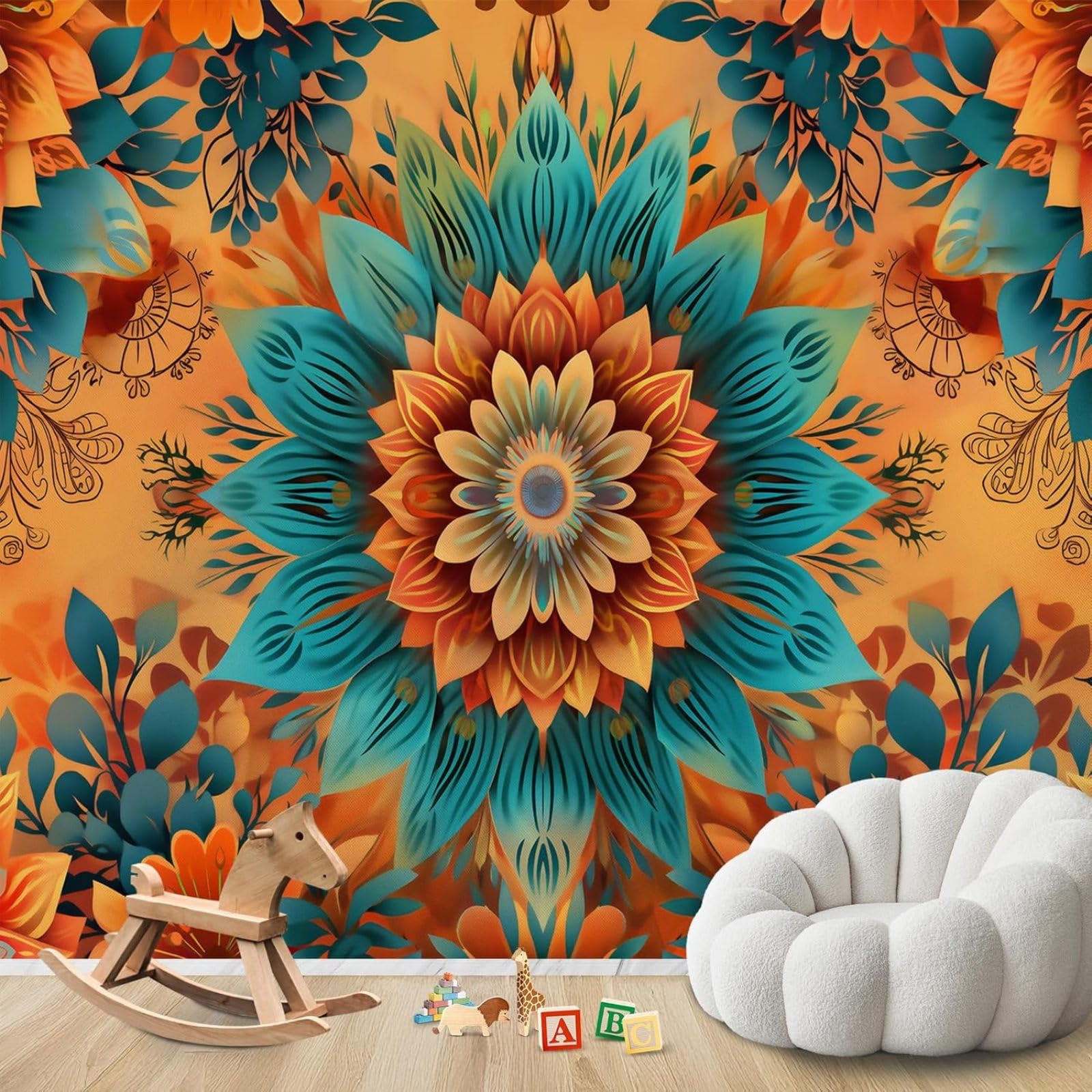 Mandala fototapeta do sypialni, wzór 3D etniczny brązowy włóknina do salonu rustykalne kwiaty dekoracja ścienna tapeta do pokoju dziecięcego, 150 cm x 105 cm