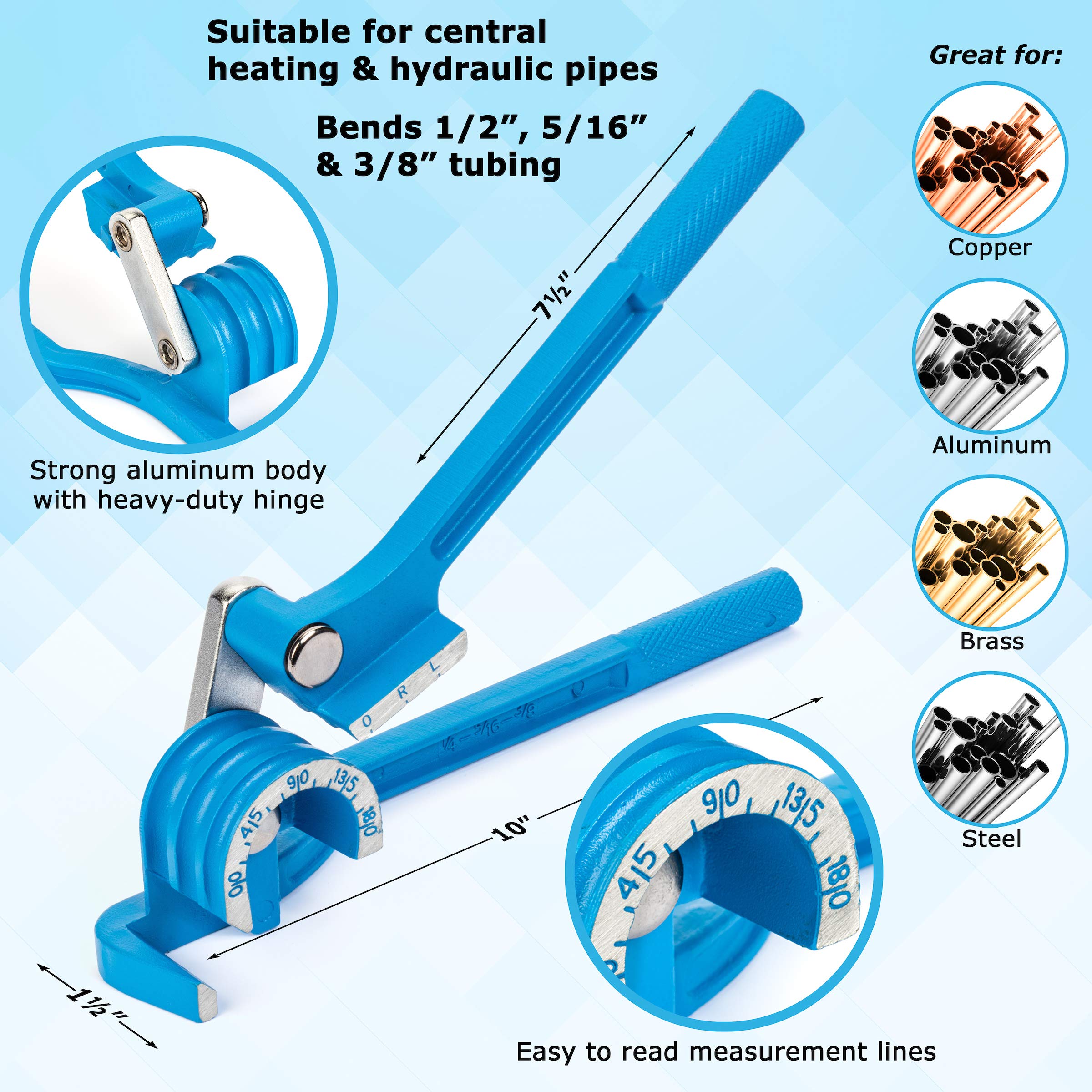 LORESO Tube Bender, Tubing Bender 0180 Degrees Pipe Bender 3 In 1