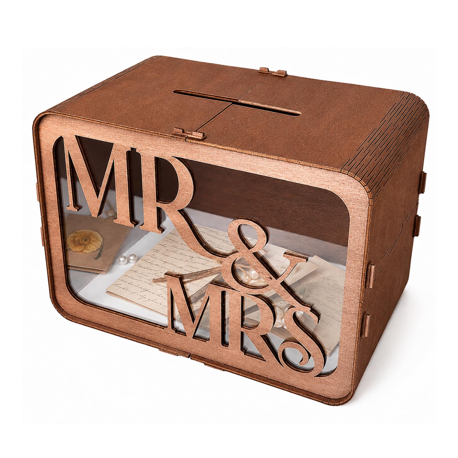 Xecamuvila Wedding Card Box, Wooden Wedding Post Box MR & MRS