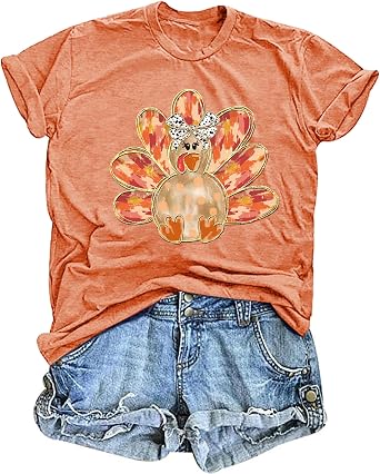 Thanksgiving Shirts for Women Funny Turkey Gobble T-Shirts Thankful Fall Blouse Tops