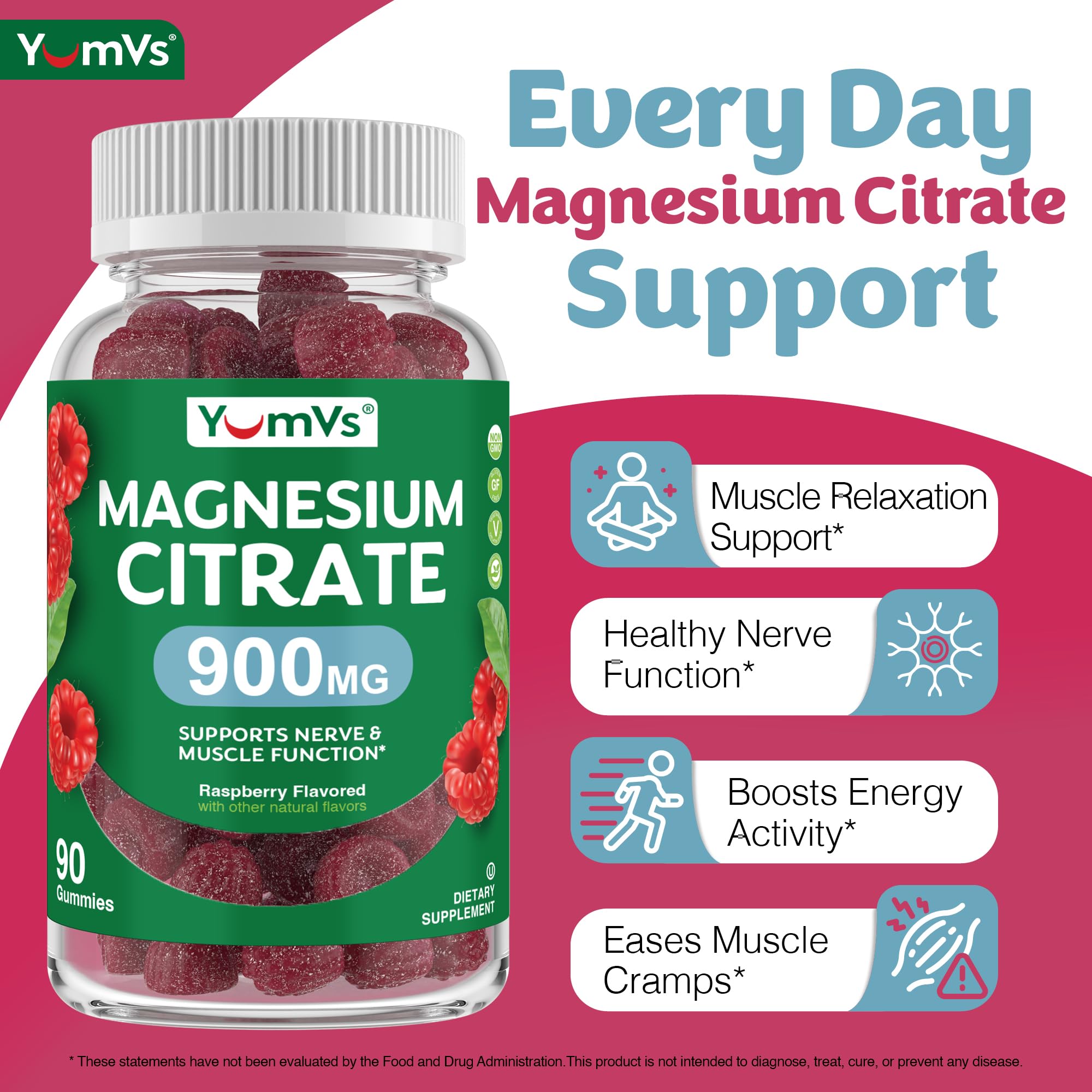 YUM-V'S Magnesium Citrate Gummies 900 mg, Raspberry (90 Count) — Amazon image 2