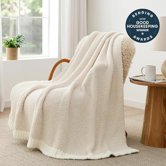 Snuggle Sac Buttery Soft Knitted Throw Blankets, Heather Ivory, 50x60