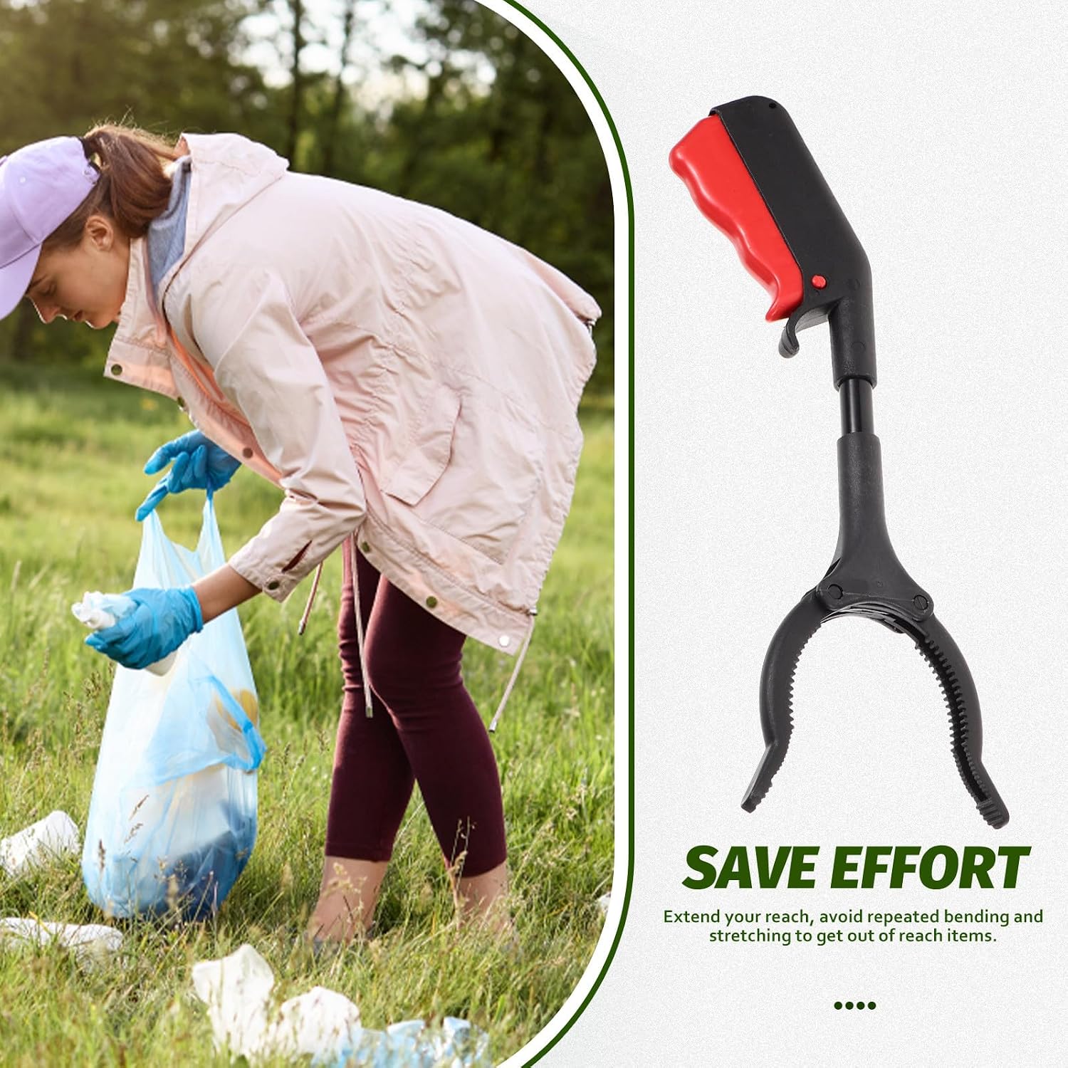 CALLARON Portable Long Handle Trash Grabber Tool 28cm Steel Tube Reusable Picker Upper for Outdoor Cleaning and Waste Collection