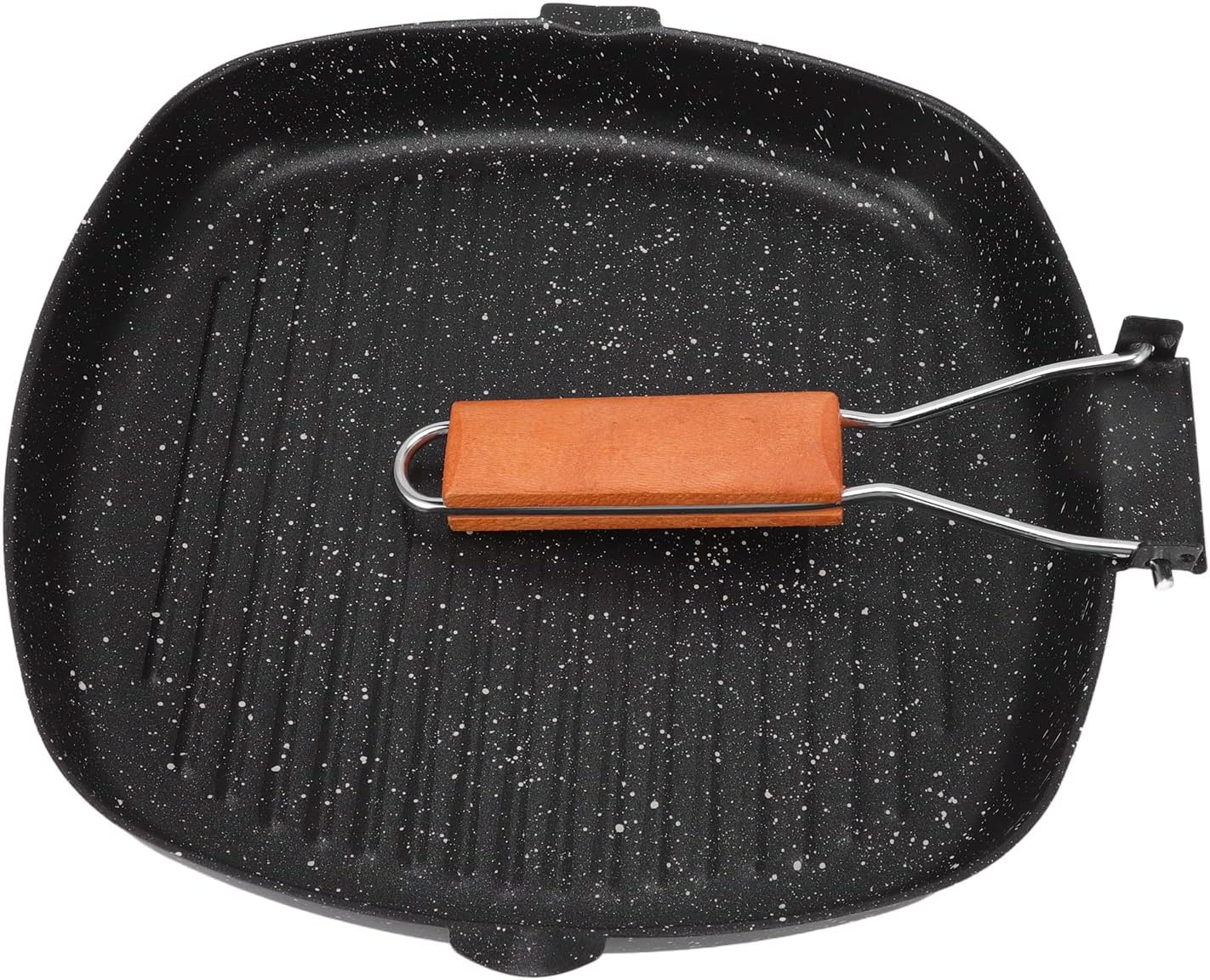 Tyenaza Folding Beech Handle Frying Pan, Square Frying Pan Grill Pan with Nonstick Coating Energy Saving Non-Stick Stripes Steak Special Pan Grilling Pan(28 * 28cm)