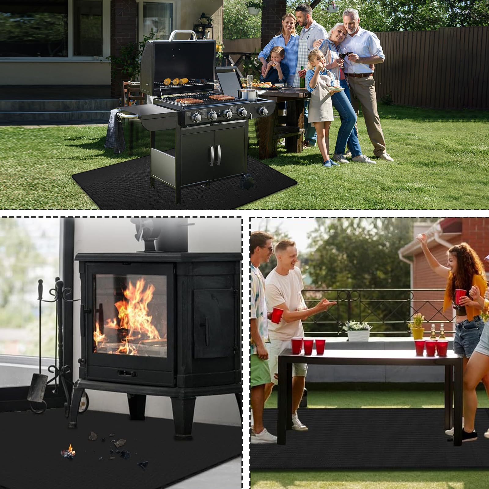Tapis de cheminée ignifuge - 100 x 180 cm - Protection du sol pour poêle à bois - Ignifuge - 1800 °F - Tapis de barbecue pour barbecue à gaz - Barbecue au charbon de bois