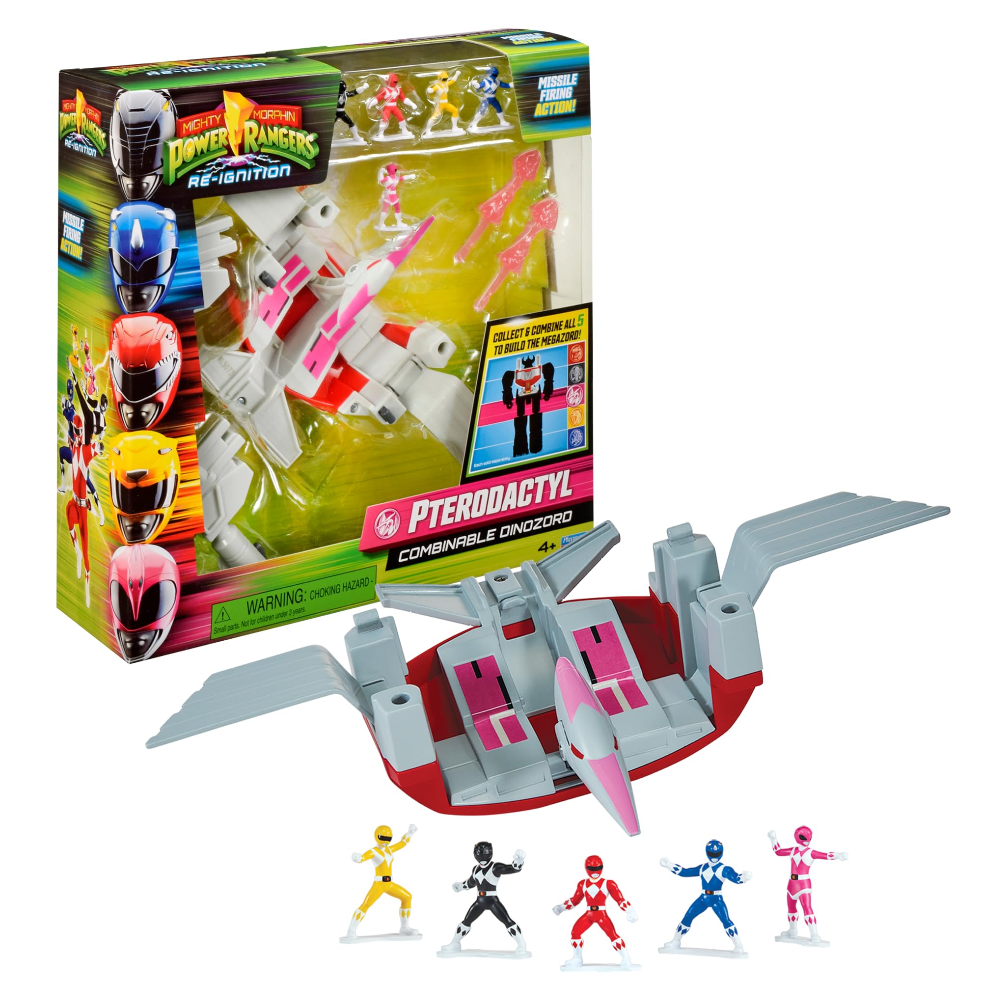 Power Rangers - Collection Megazord, Zords articulé combinable, Figurine, 20 cm, Modèle Pterodactyl Dinozord, pour Les Enfants dès 4 Ans, PWG053, Gris