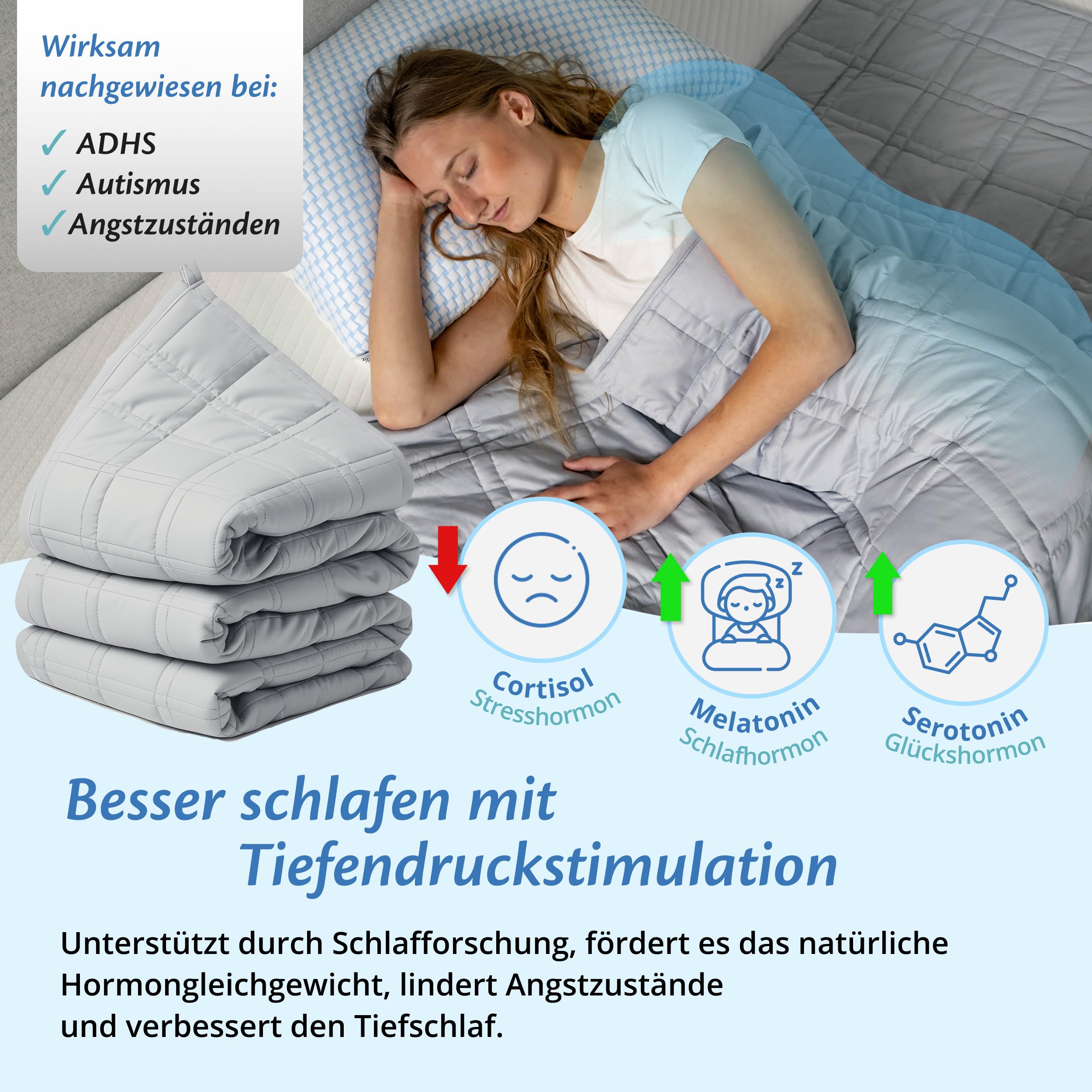 Ella Gewichtsdecke 135x200 7kg Anti Stress Therapiedecke 100% Baumwolle Bettdecke für tiefen Schlaf Weighted Blanket Grau