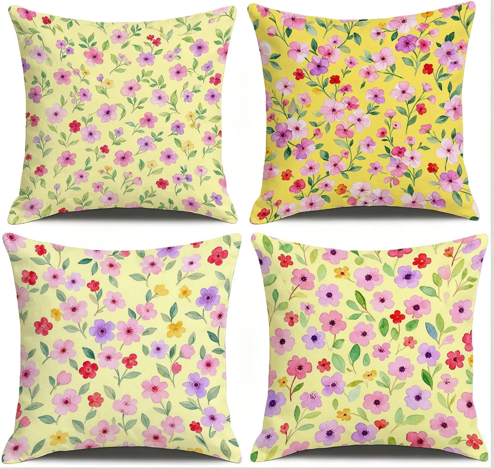 Giallo Federe Cuscini Divano 40x40cm, Cuscini da Esterno Set de 4, Cod-157 | Velour Copricuscini Decorativi Letto Arredo, per Letto, Soggiorno, Giardino, Esterno, Casa Decorazione Set di 4 Fiore