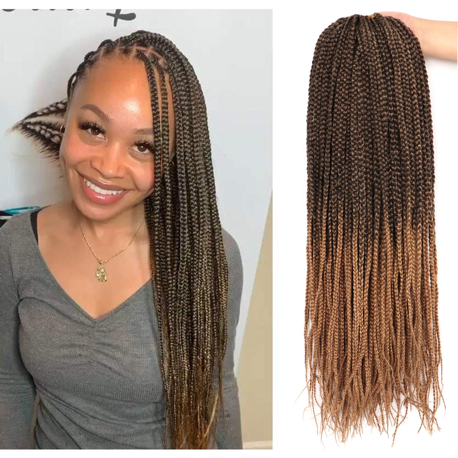 Caja de 7 paquetes de extensiones de pelo sintético Kanekalon, trenzas de crochet, trenzas, pelo sintético para trenzar (66 cm)