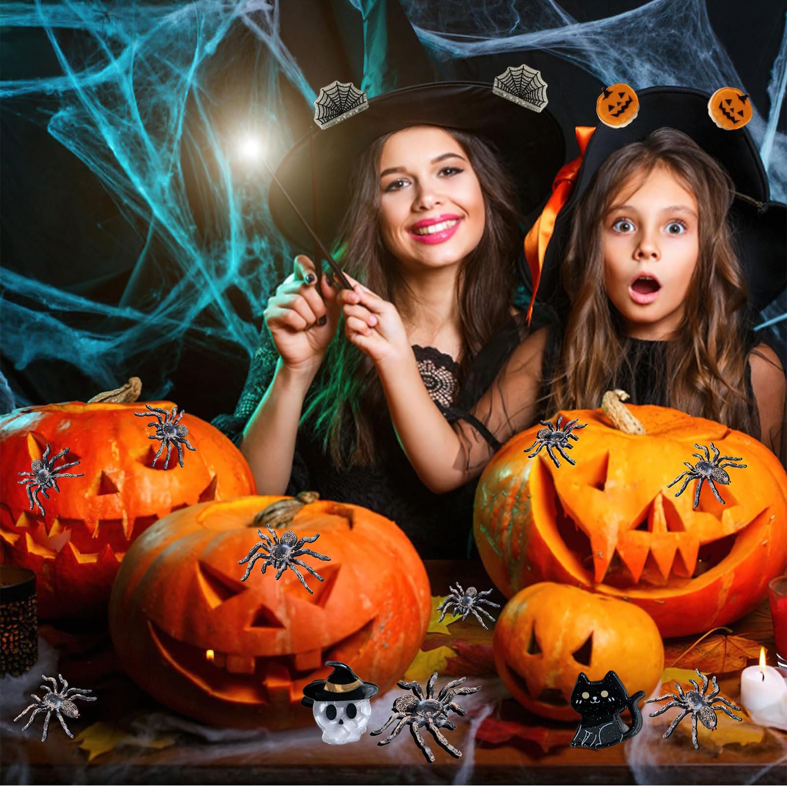 BelleFlair 8 Pcs Halloween Claw Clips Hair Accessories for Girls Women Cute Mini Pumpkin Ghost Bat Spider Web Designs - Image 4