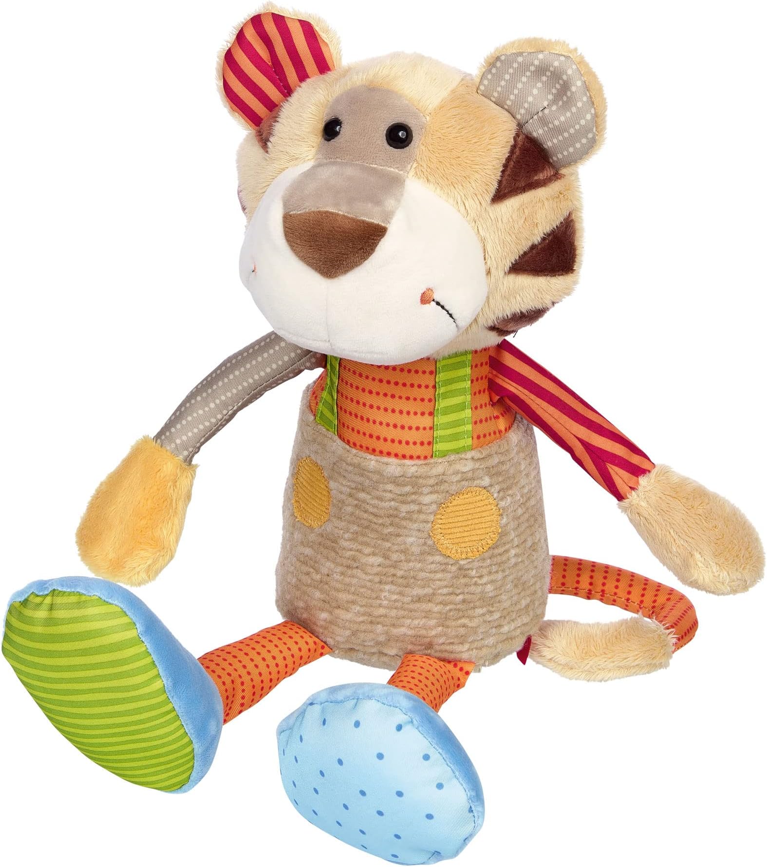 SIGIKID 42852 Soft Toy Tiger Patchwork Sweety Cuddly Toy for Playing and Cudding, Made of Soft Material Mix for Babies and Children, Boys and Girls from 0 Months to 8 Years, Multicoloured, Tiger 30 cm