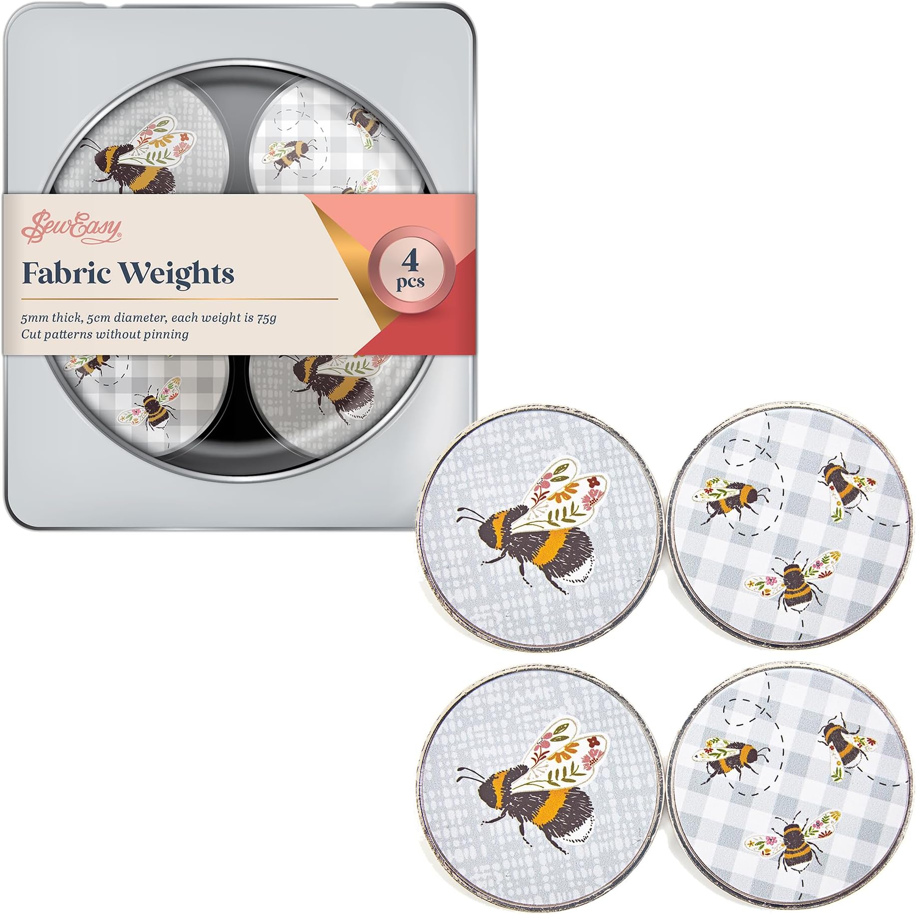 Sew Easy Pattern Fabric Weights - for Sewing, Crafts, Pattern Cutting, Dressmaking, Tailoring, Quilting, 4 x 75g, Bees