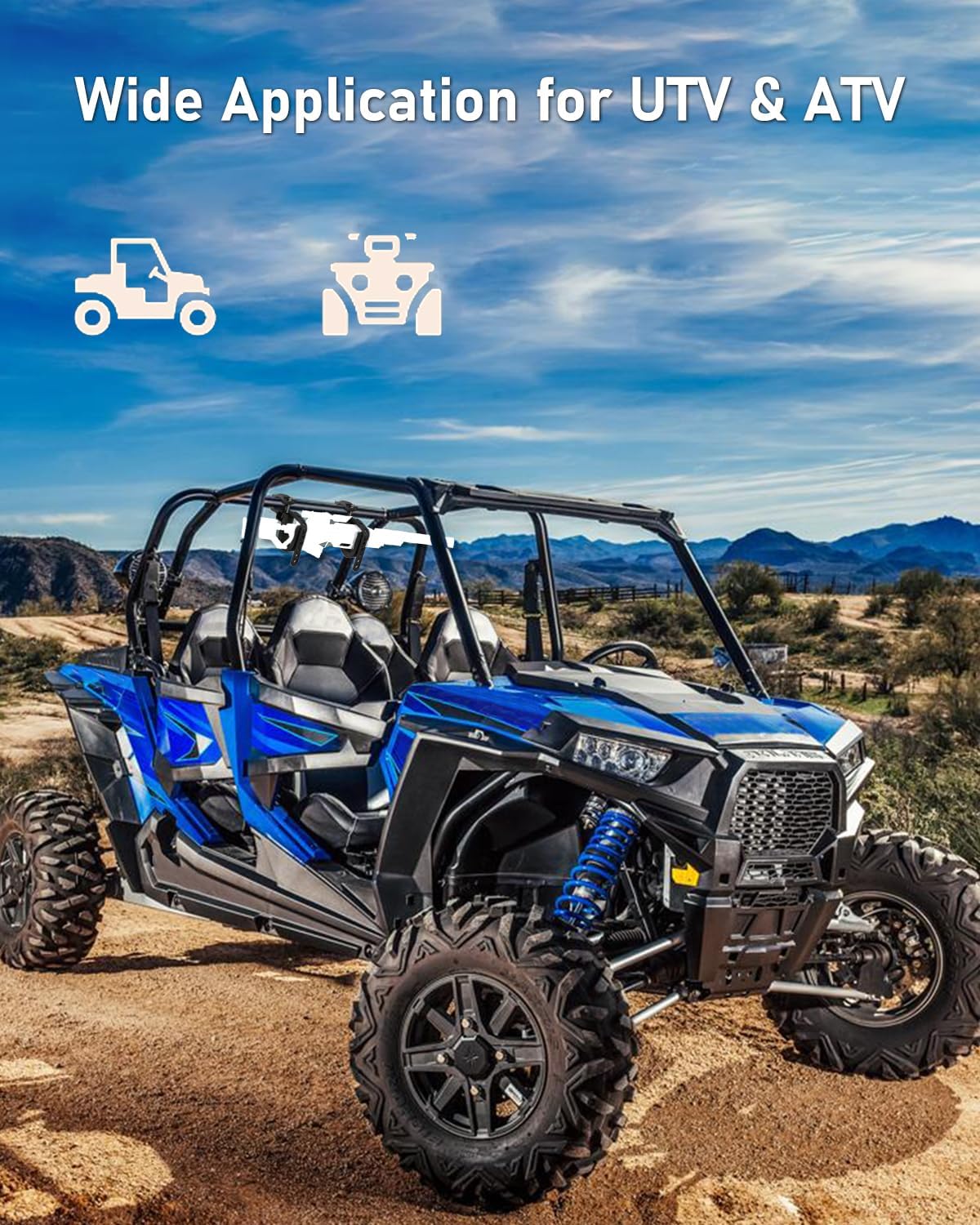 Belinous UTV Gun Holder, UTV Gun Rack Bow Rack Shovel Mount Fits for 1.75”- 2” Roll Bars Compatible with Polaris RZR Ranger Can-Am Kawasaki Snowmobile Golf Cart