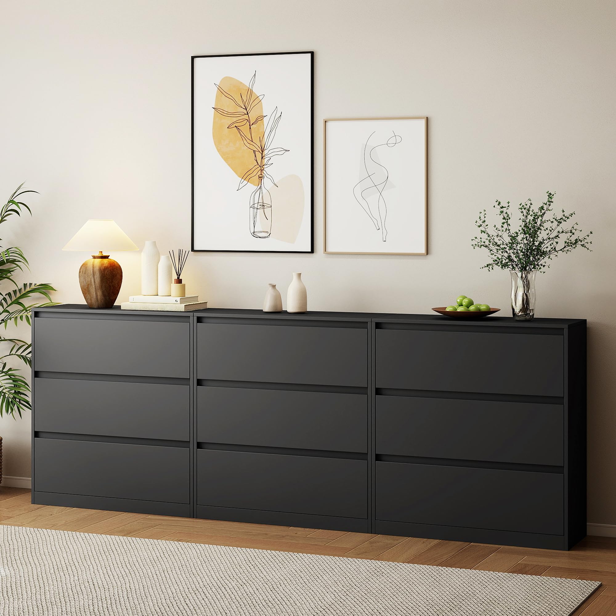 AMERLIFE 95" W DIY Modular Storage Cabinet, 3-Piece 3-Drawer Cabinet