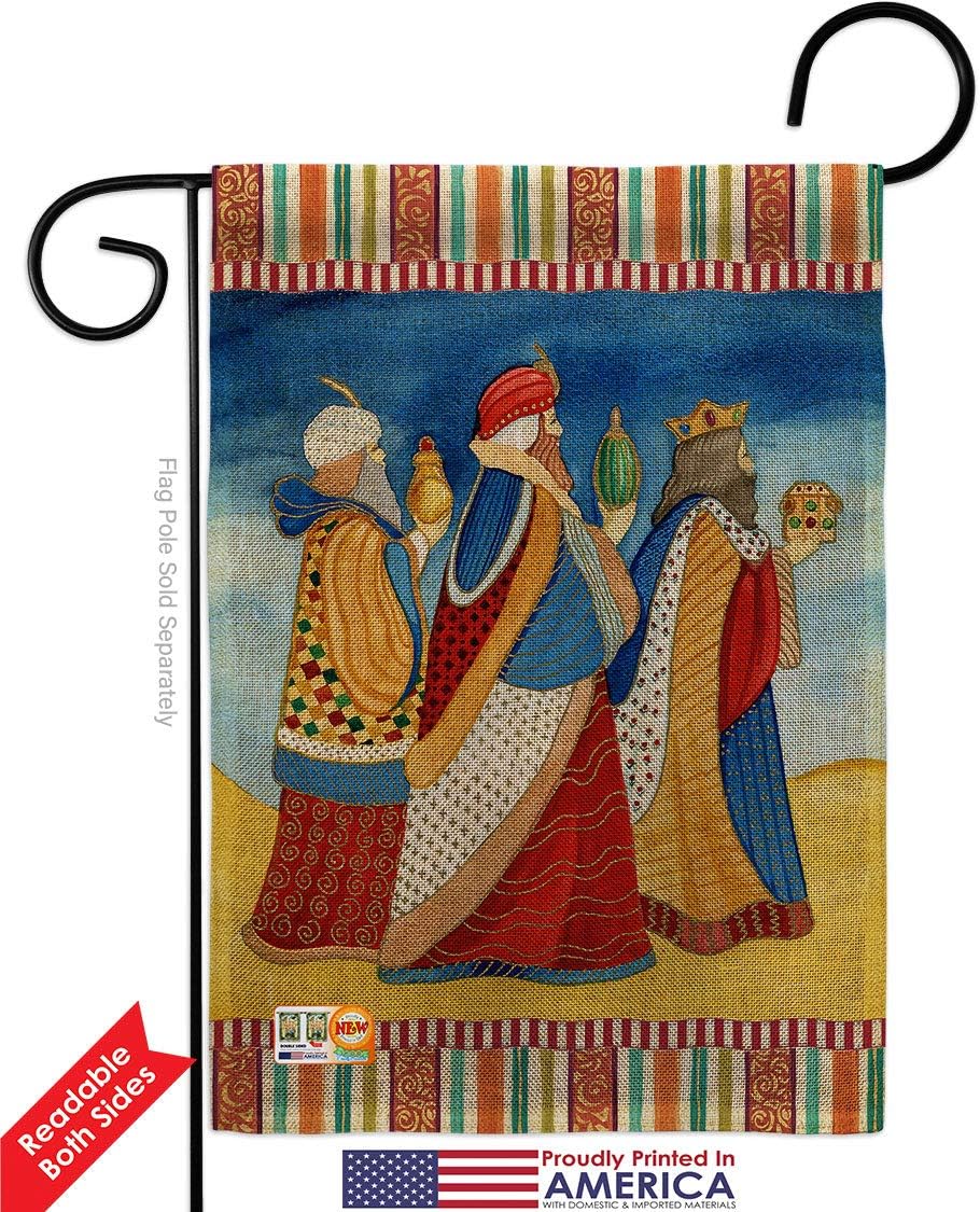 Three Wise Men Burlap Garden Flags Pack Wintertime Kings Star Baby JesusSeason Christian USA Applique Small Decorative Gift Yard House Banner Double-Sided Made In 13 X 18.5