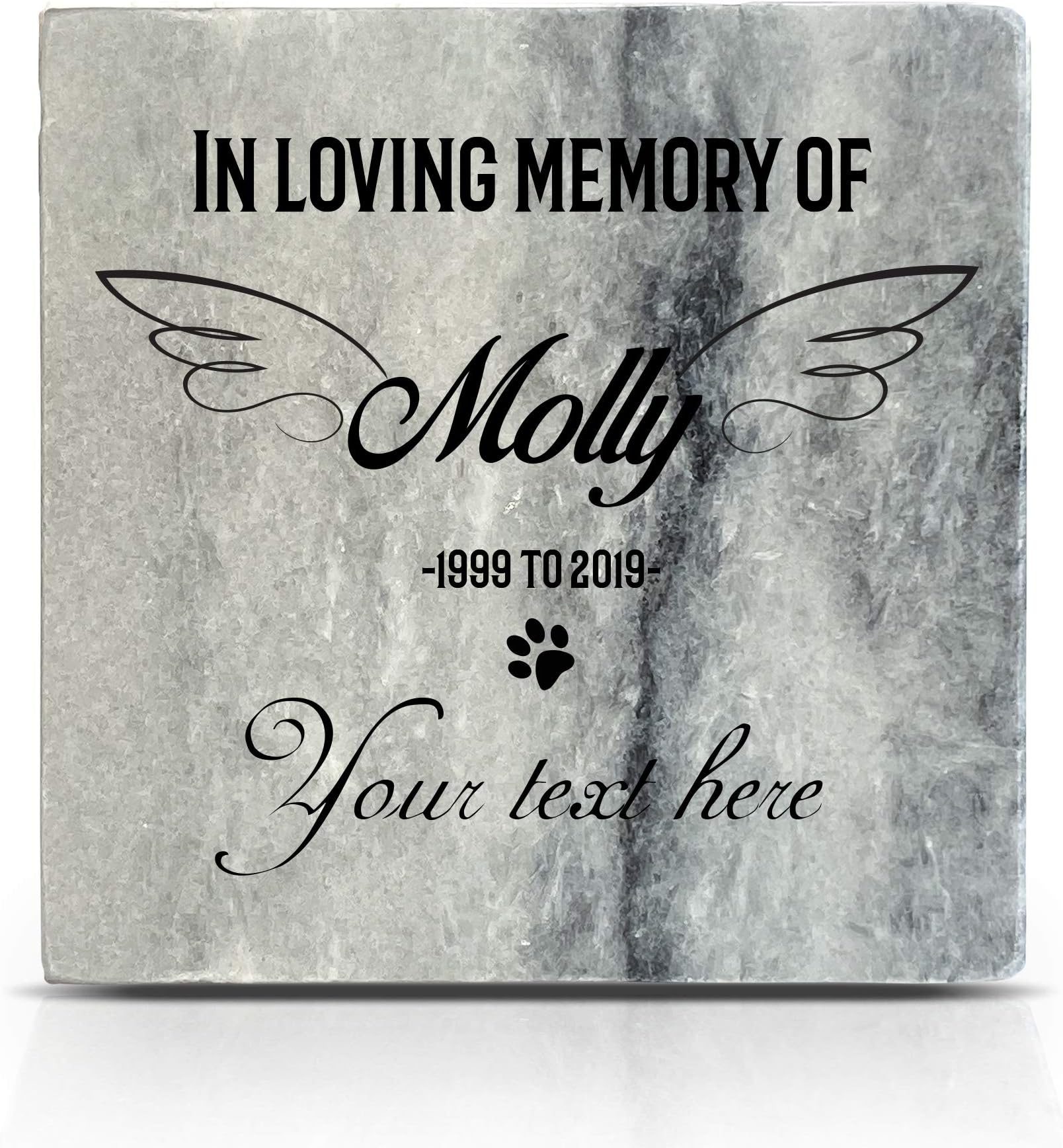 Personalized Memorial Grey Marble Natural Stone Plaque for Pet Cat Dog Frame Paw Grave Marker - Custom Text - Size | 4" x 4" or 10 x 10 cm|