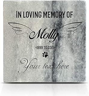 TULLUN Personalized Memorial Grey Marble Natural Stone Plaque for Pet Cat Dog Frame Paw Grave Marker - Custom Text - Size | 4
