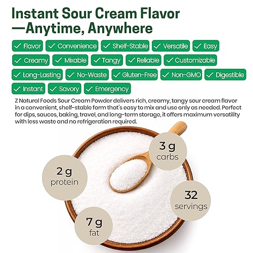 Miniatura 5 de Z Natural Foods Crema agria en polvo, cremosa baja en lactosa con probióticos, en polvo para una larga vida útil, mezcla fácil 2:1 para hornear,