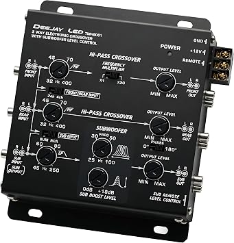 Deejay LED 3-Way 6 Channel Speaker Crossover with Subwoofer Control, 6 RCA Inputs and 18dB Active Audio Crossover with Remote Bass Knob for High-Output Amplifiers and Pro Audio Systems