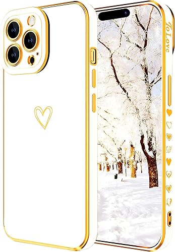 Funda compatible con iPhone 14 Pro para mujeres y niñas, diseño estético, lindo, de lujo, moderno, de corazón dorado, delgada, de silicona, a prueba