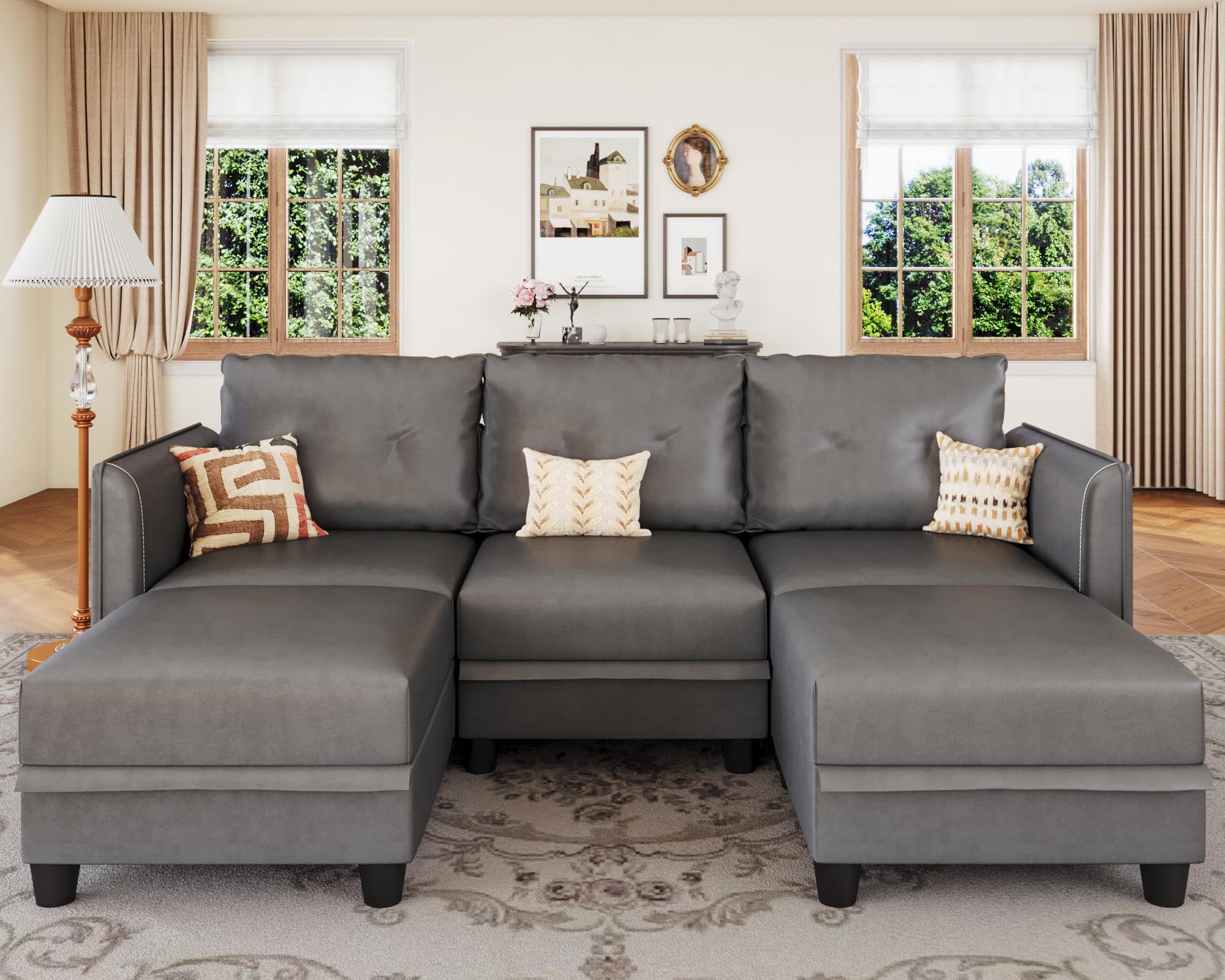 LLappuil Modular Sectional Sofa, Convertible U Shaped Couch with Storage, Faux Leather Fabric Waterproof Sectional Couch for Living Room, 86.2" Width,